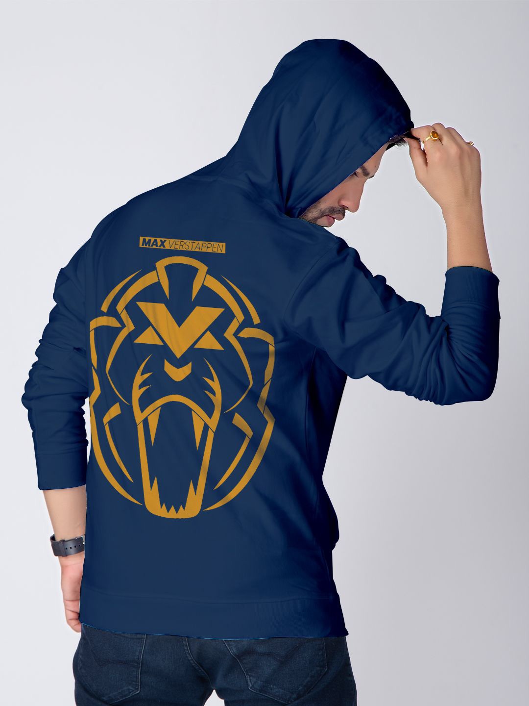 

Crazymonk Men Printed Hooded Sweatshirt, Navy blue