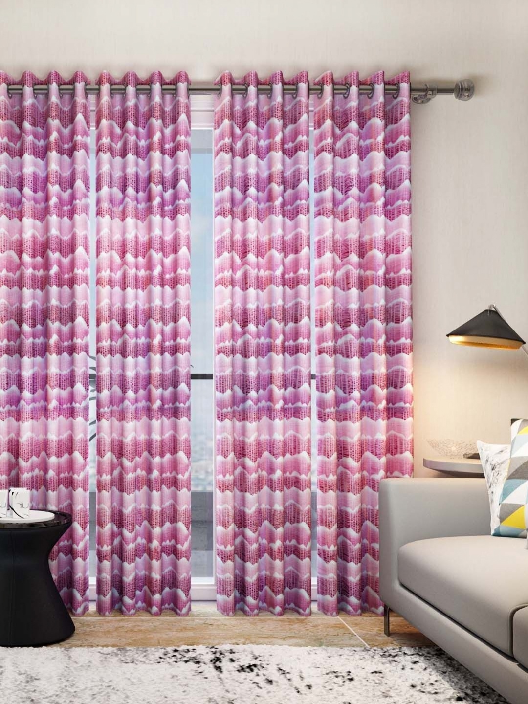 

Aura Pink & White 4 Pieces Abstract Printed Door Curtains