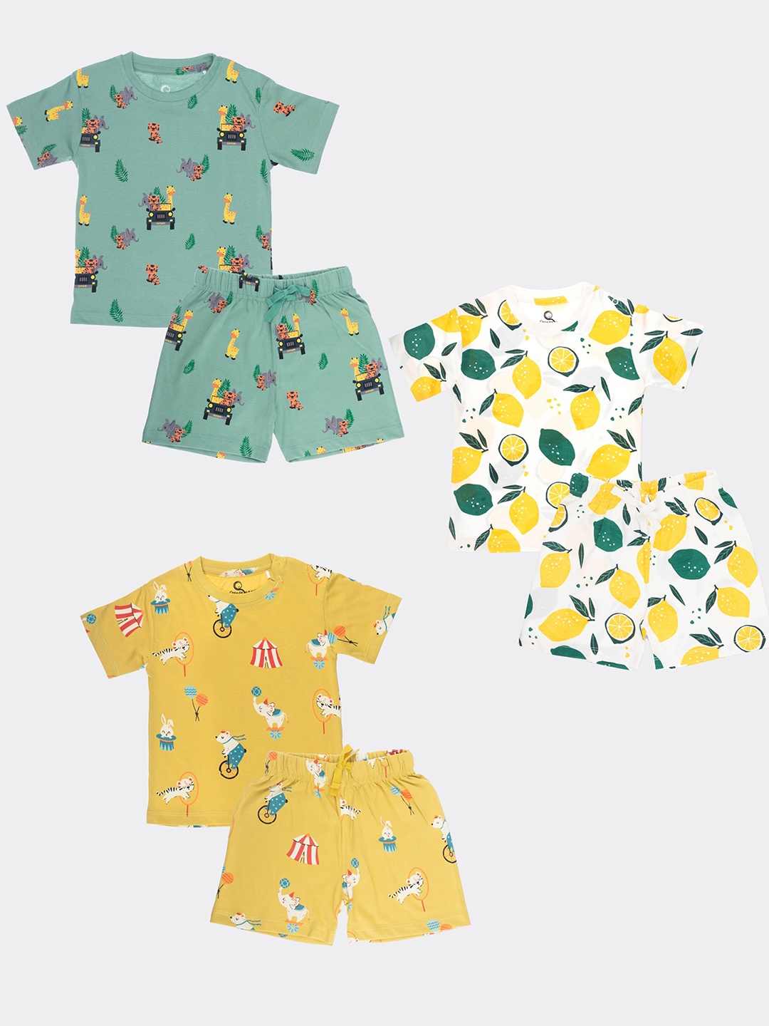 

Orange Sugar Kids Pack Of 3 Printed Round Neck Pure Cotton T-shirt with Shorts, White