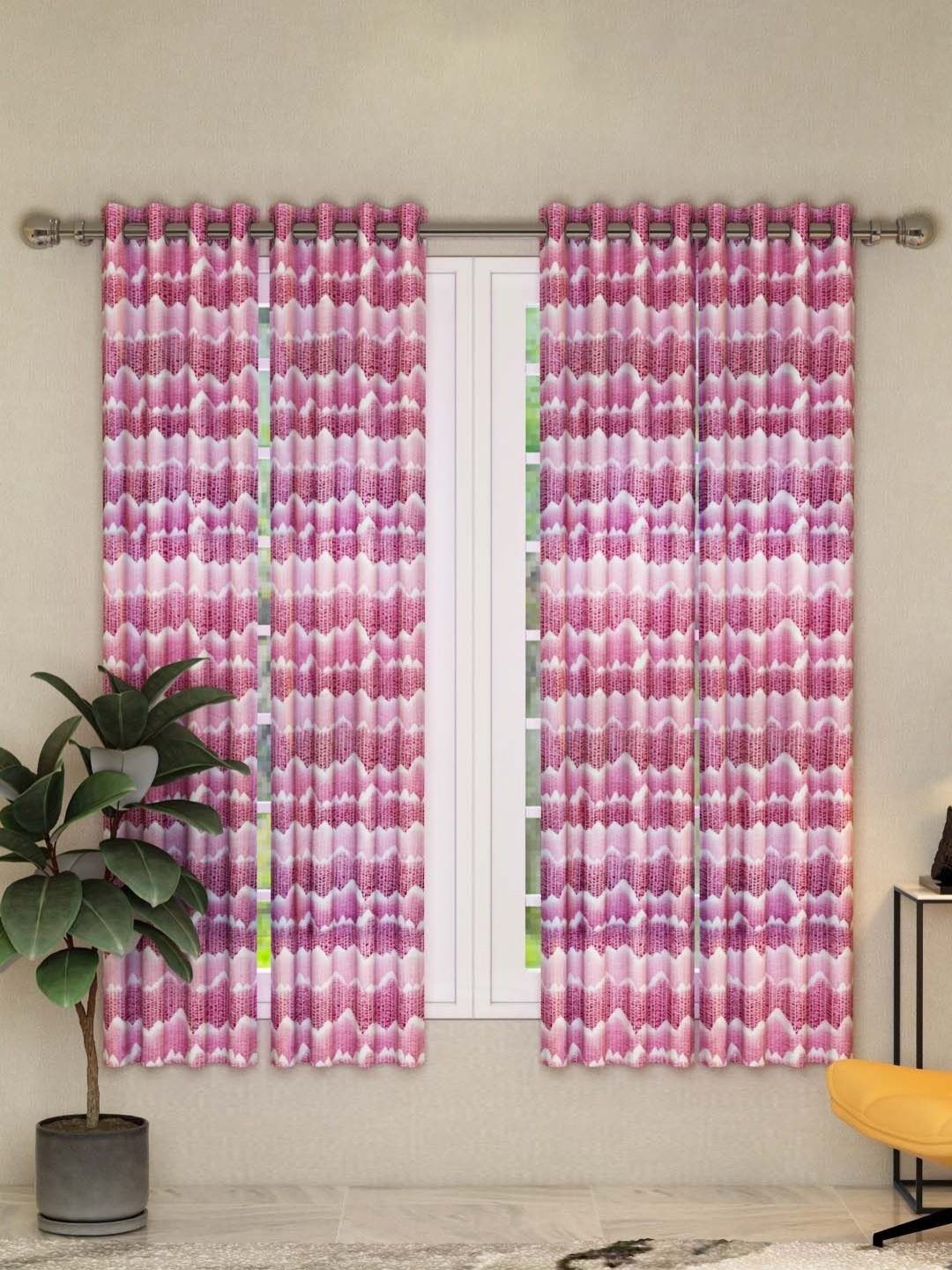 

Aura Pink & White 4 Pieces Geometric Window Curtains