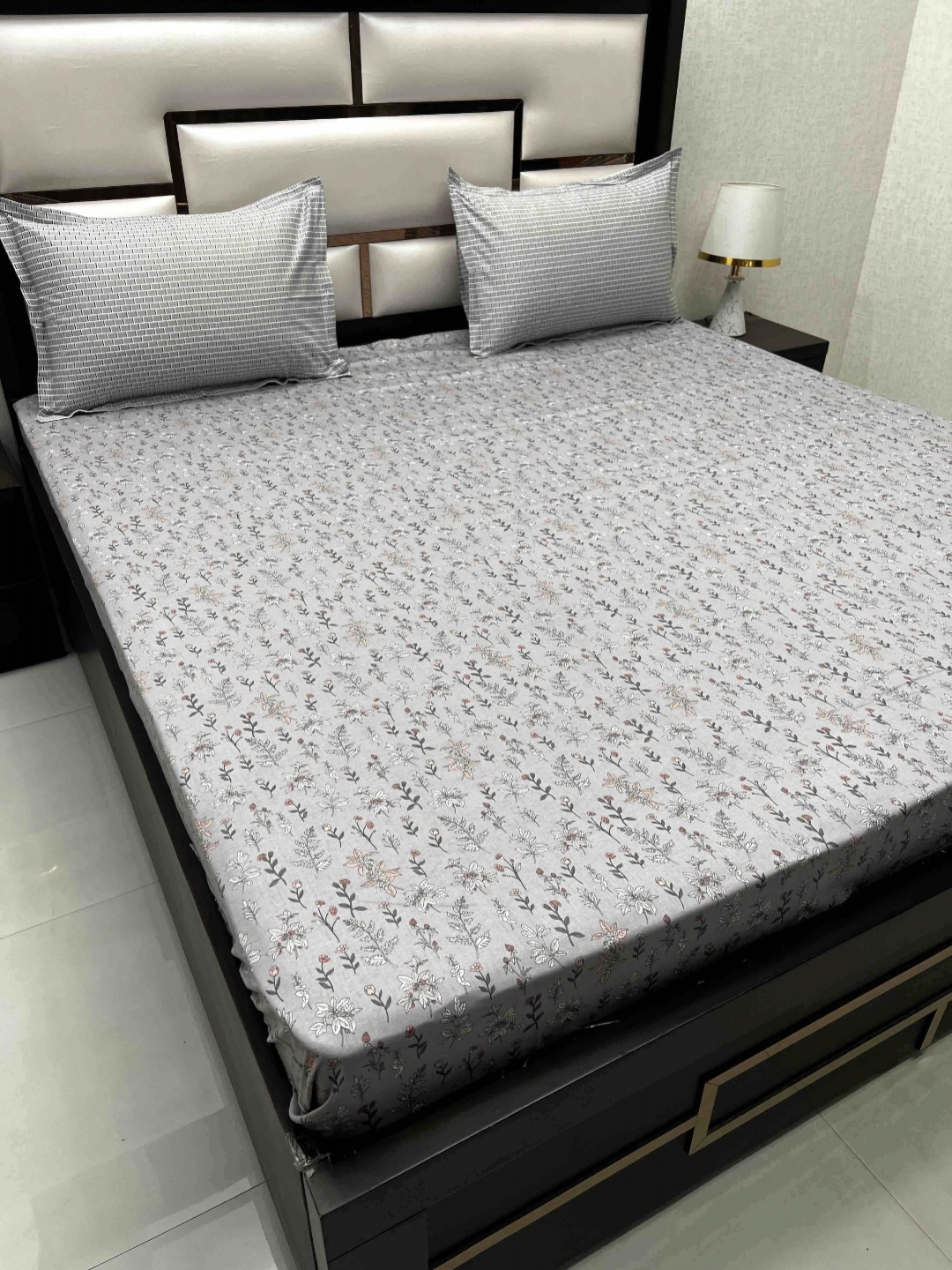 

Pure Decor Cotton King Size Double Bed Bedsheet With 2 Pillow Covers 2.74m X 2.74m, Grey