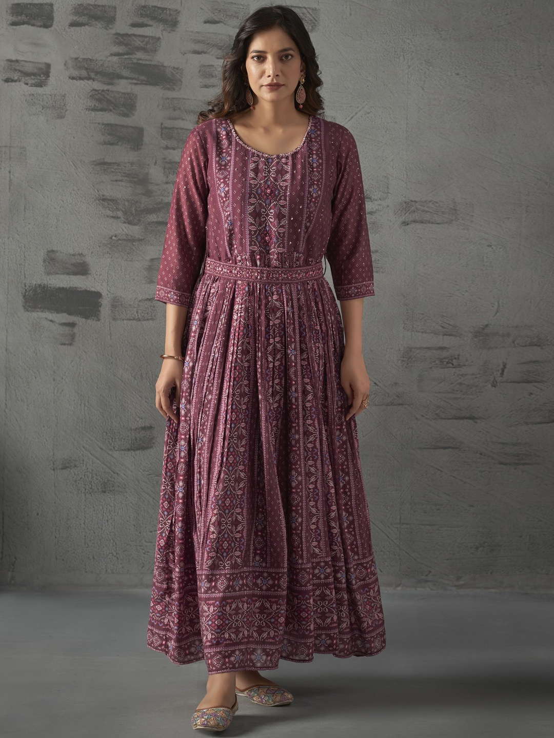 

Anouk Printed Maxi-Length Anarkali Ethnic Dress, Burgundy