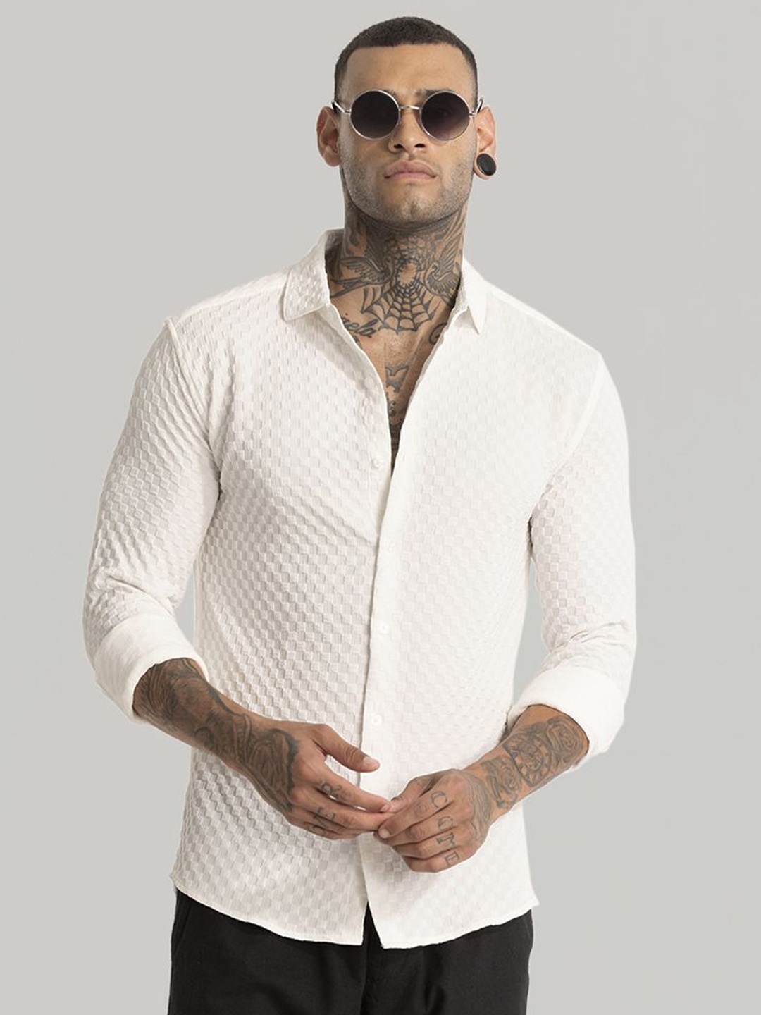 

Snitch Men Smart Slim Fit Opaque Casual Shirt, White