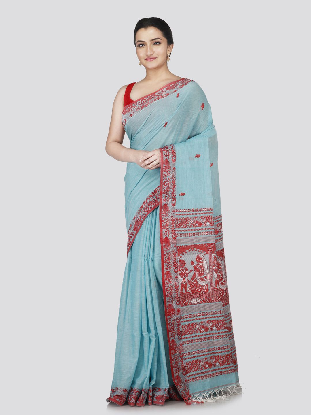 

PinkLooms Ethnic Motics Pure Cotton Saree, Turquoise blue