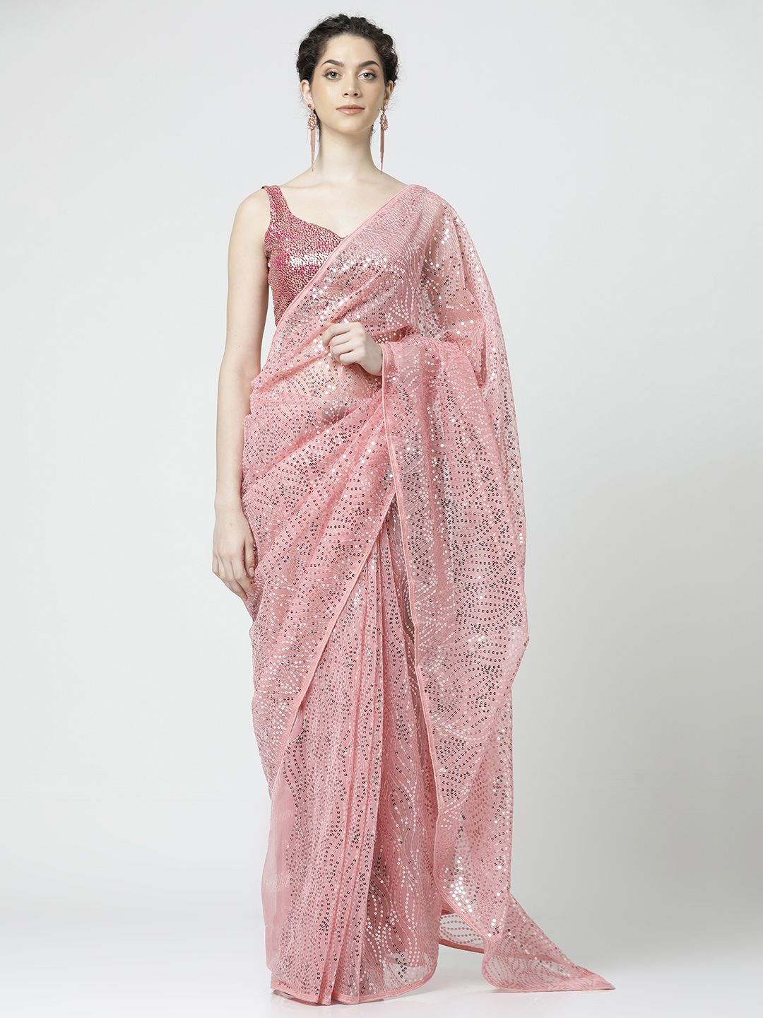 

Jaipur Kurti Sequinned Pure Georgette Saree, Pink