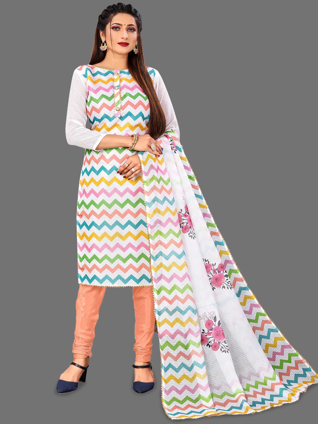 

Aika Geomtric Printed Gotta Patti Pure Cotton Unstitched Dress Material, White