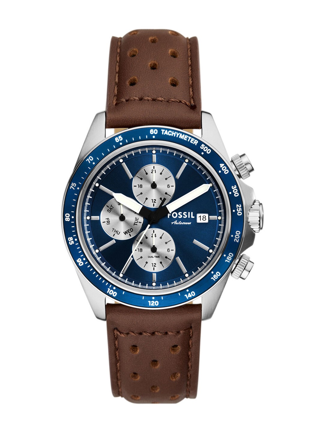 

Fossil Men Autocross Dial & Leather Straps Analogue Multi Function Watch BQ2887, Blue