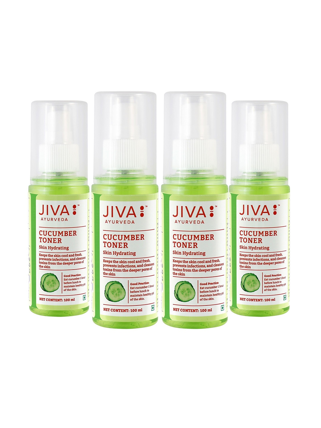 

Jiva Set of 4 100% Pure & Natural Skin Hydrating Cucumber Toner - 100ml Each, Green