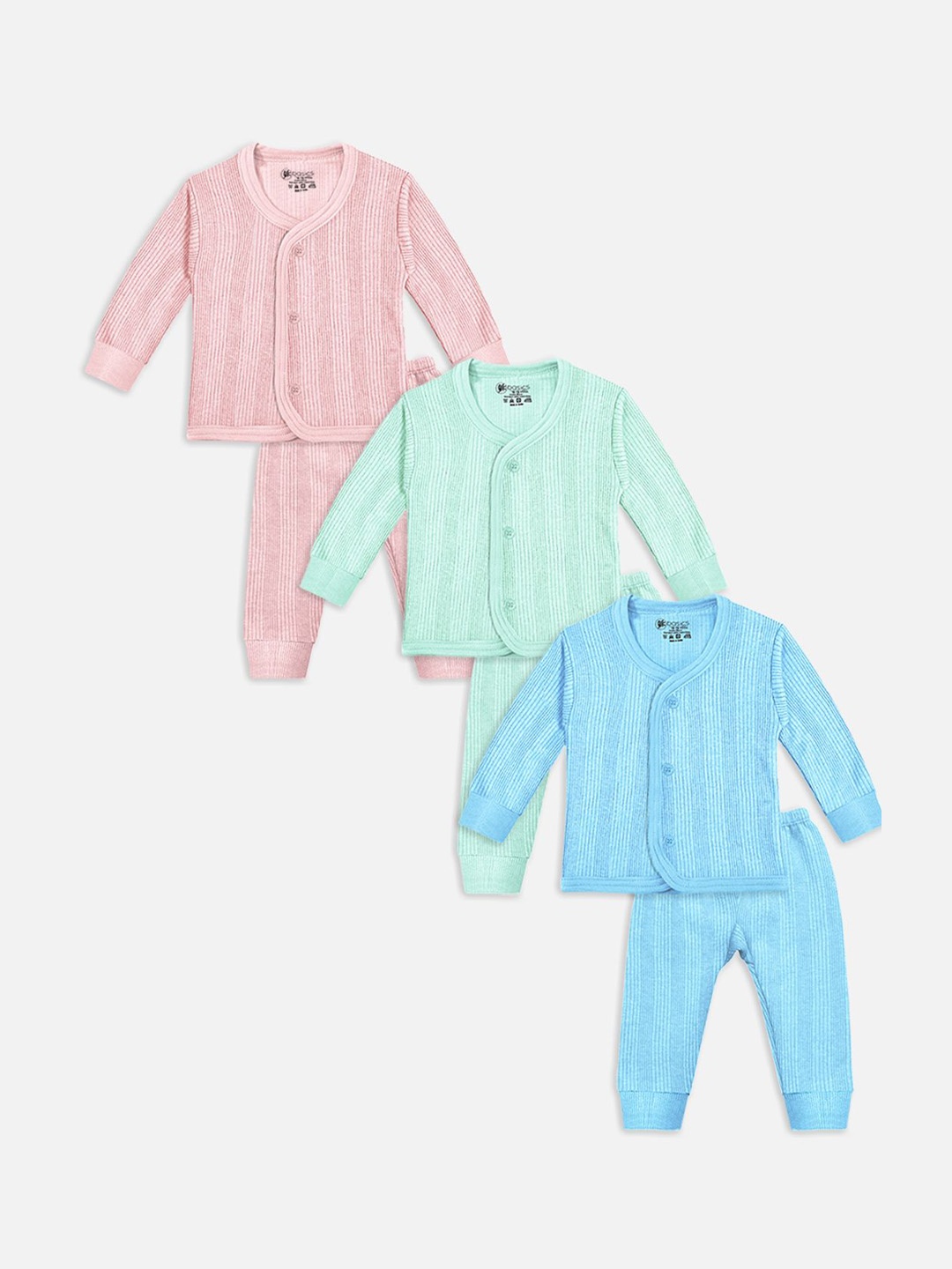 

YK Basics Infants Cotton Pack Of 3 Striped Thermal Set, Pink