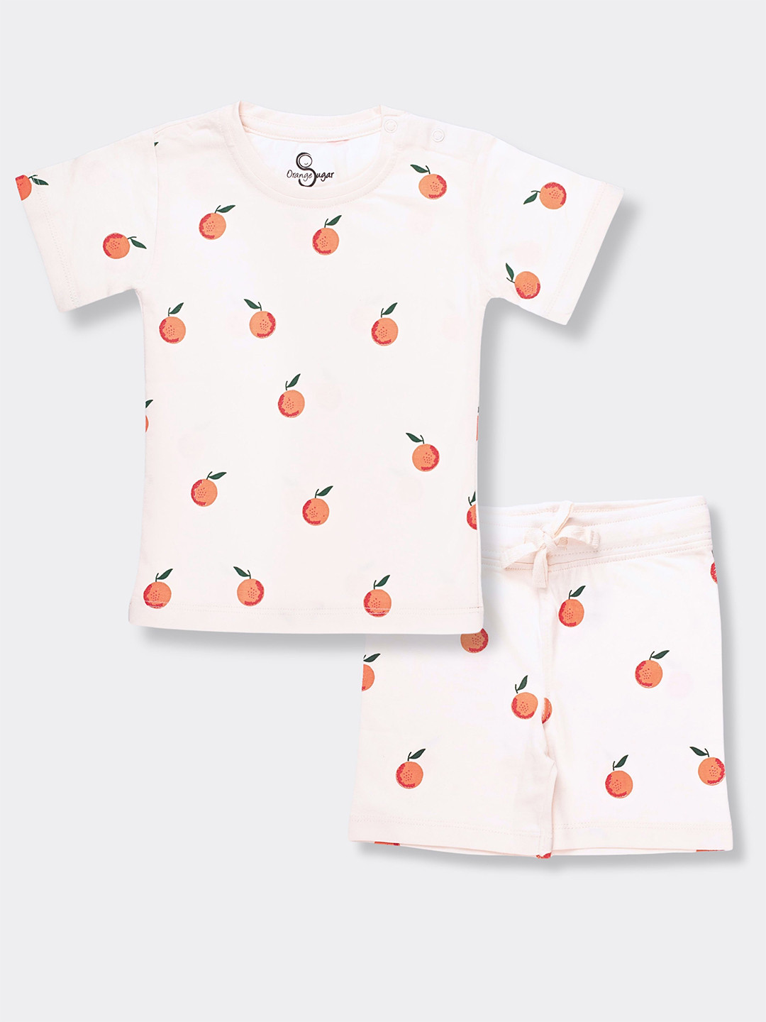 

Orange Sugar Kids Printed Round Neck Pure Cotton T-shirt with Shorts, Off white