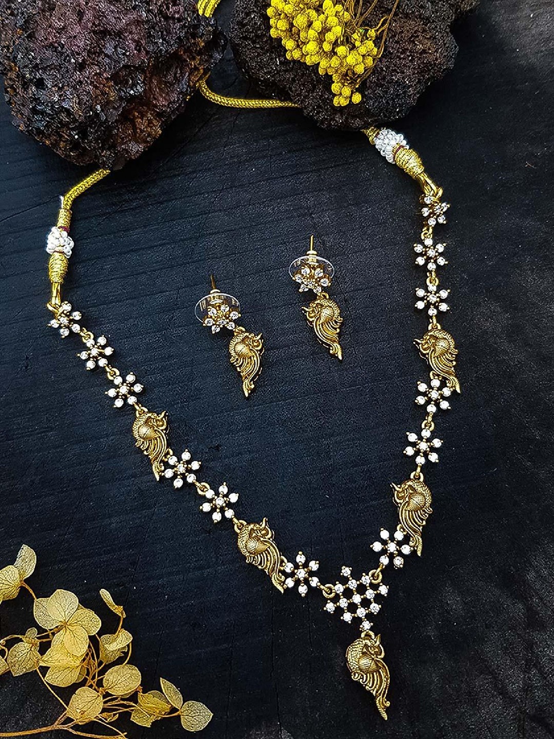 

GRIIHAM Gold-Plated CZ Studded Brass Necklace and Earrings