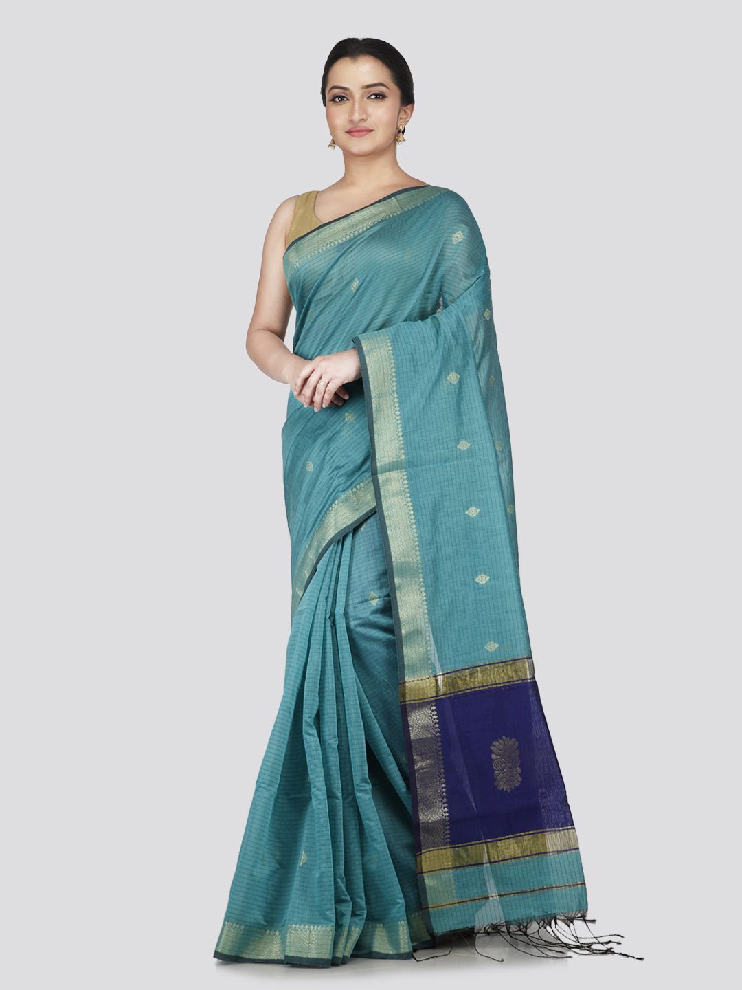 

PinkLoom Ethnic Motifs Woven Design Zari Saree, Turquoise blue