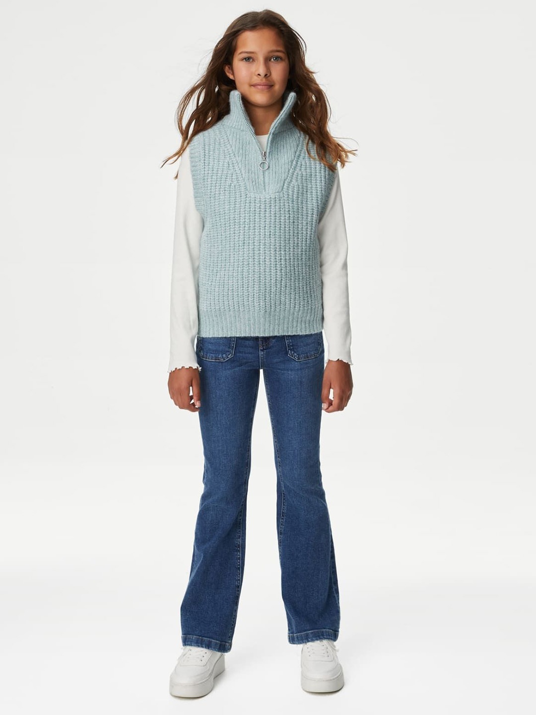 

Marks & Spencer Girls Cable Knit Sweater Vest, Green