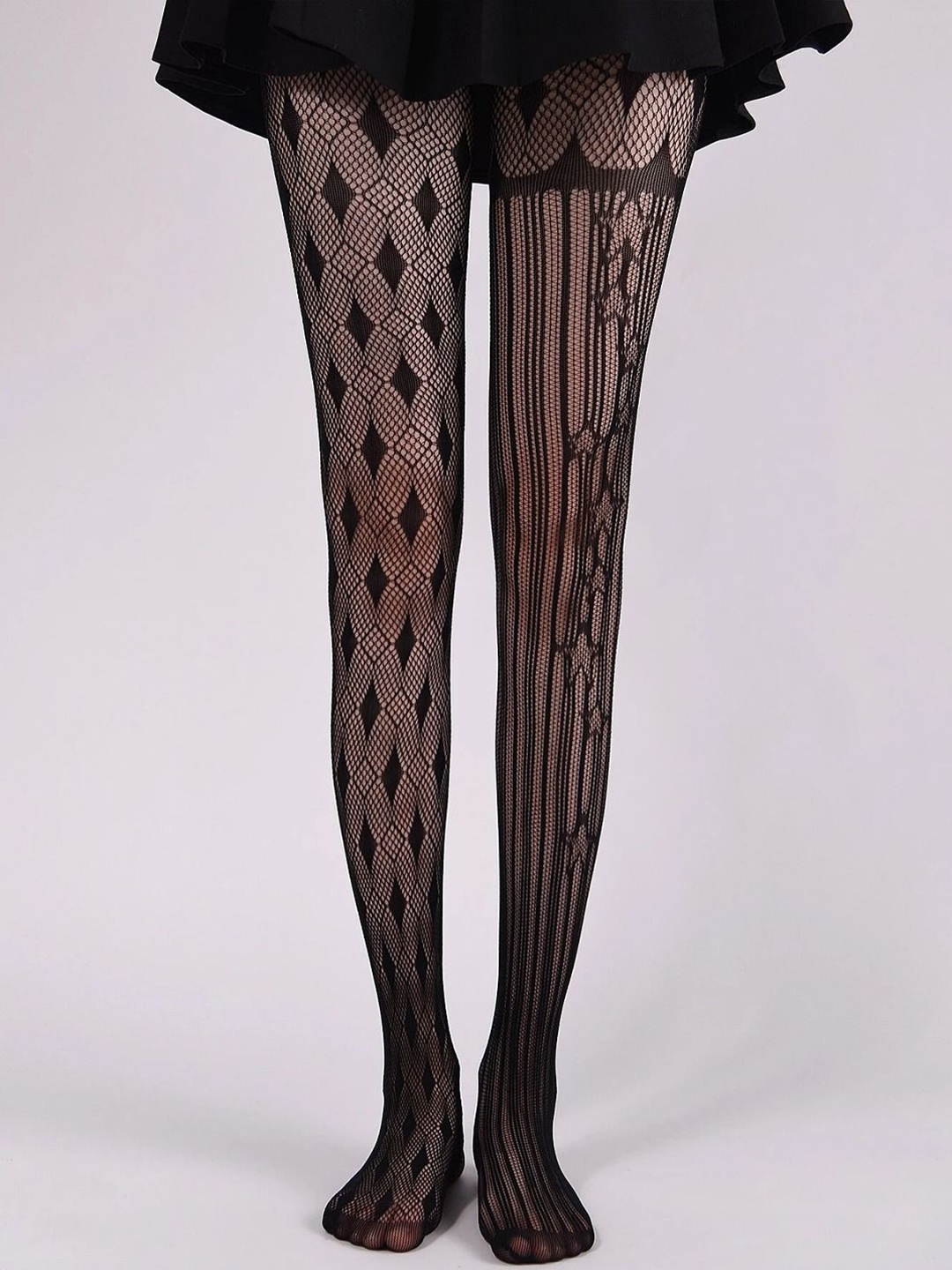 

KRENOZ Patterned Fishnet High Waist Stockings, Black
