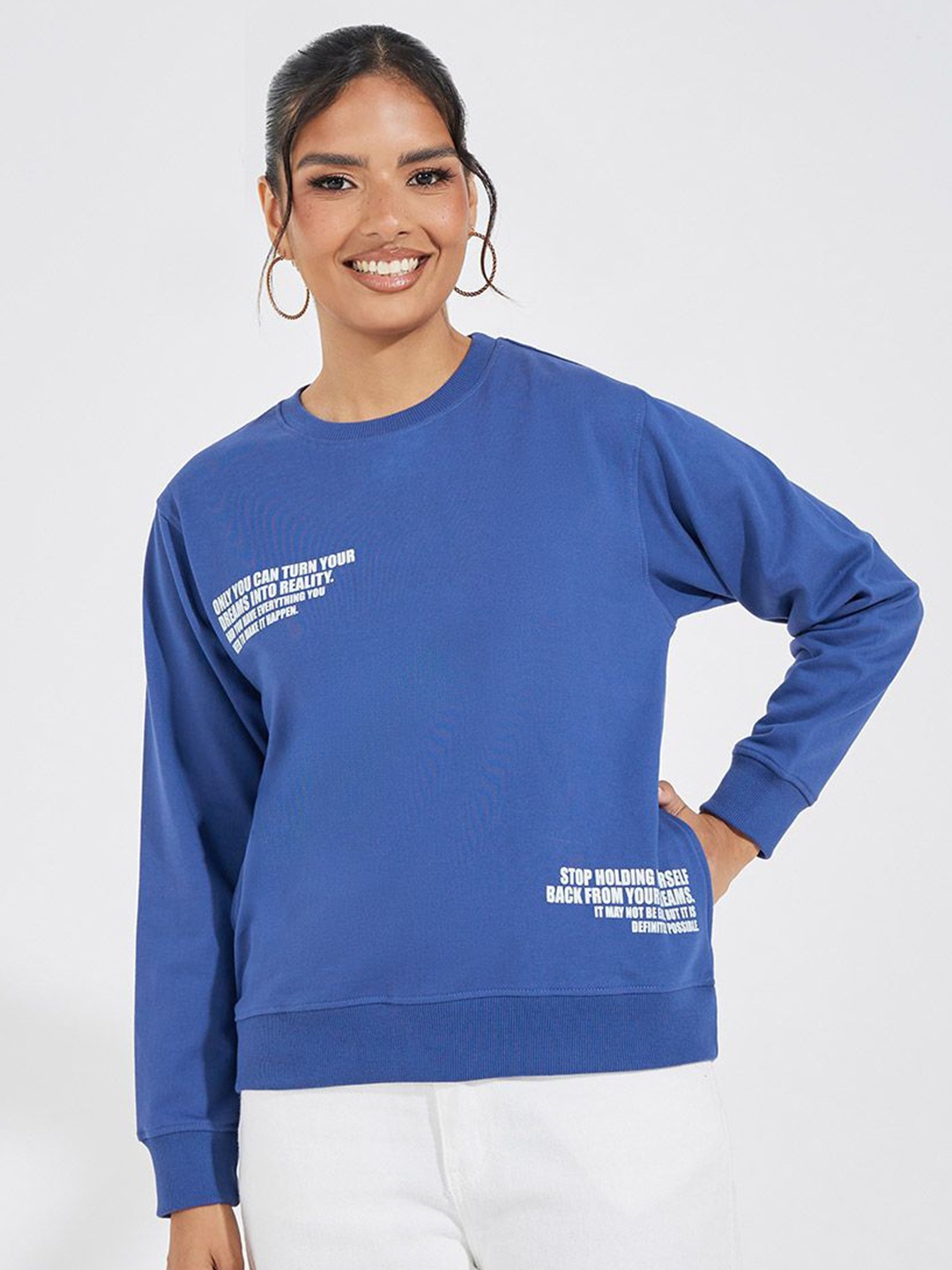 

Styli Women Graphic Printed Regular Length Regular Fit Sweatshirt, Navy blue