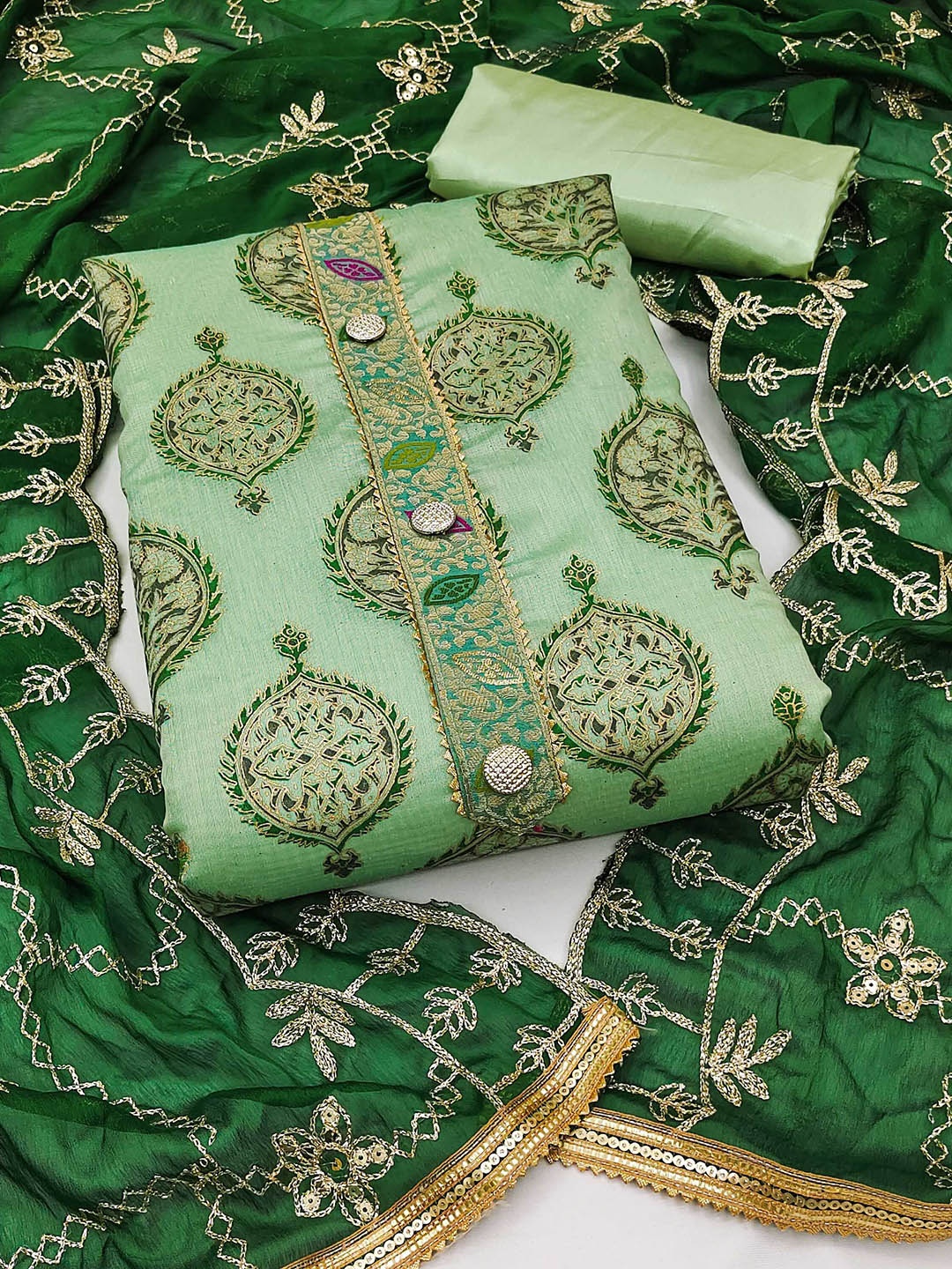 

Ishin Embroidered Unstitched Dress Material, Green