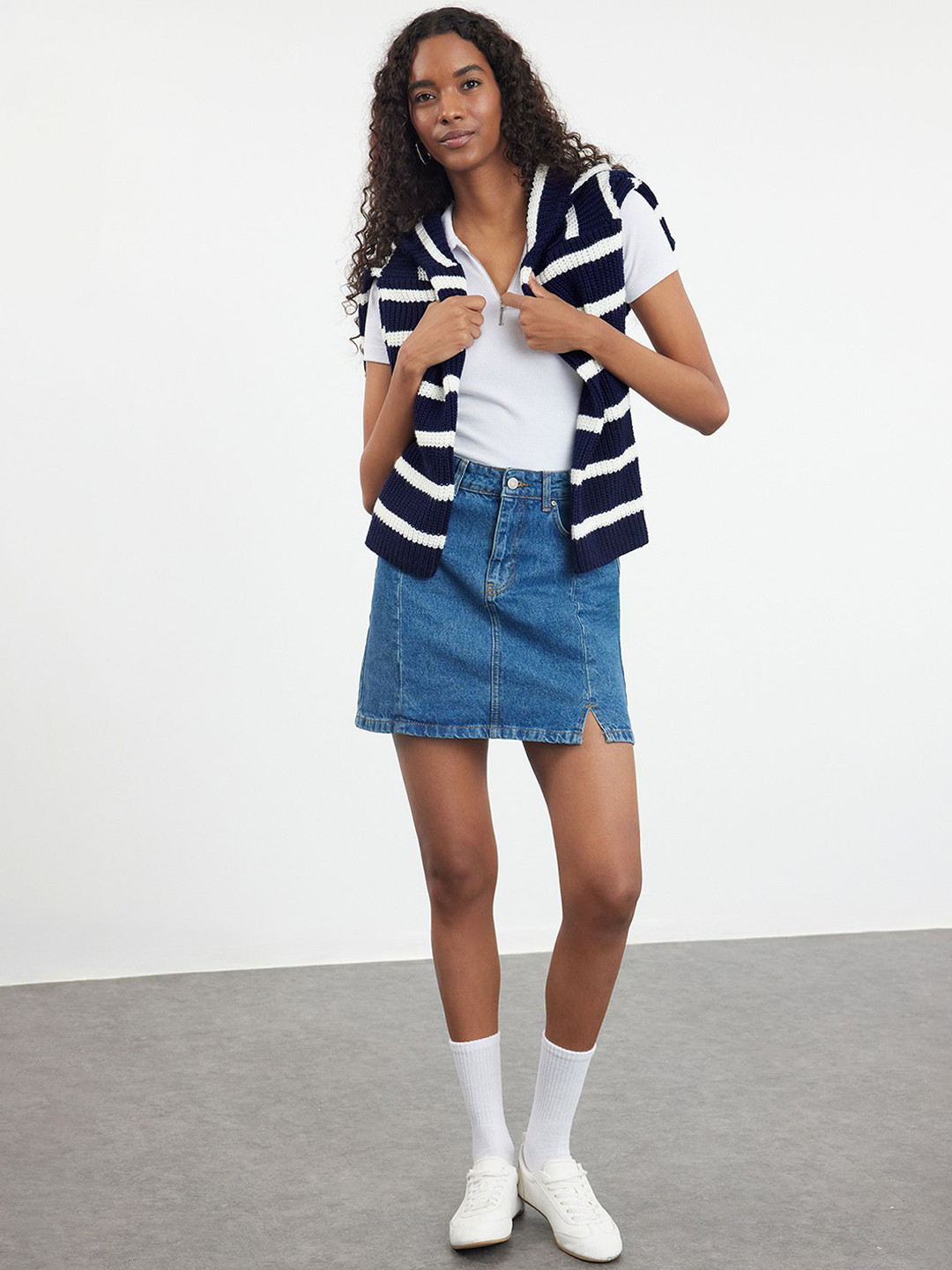 

Trendyol Pure Cotton A-Line Mini Skirt, Blue