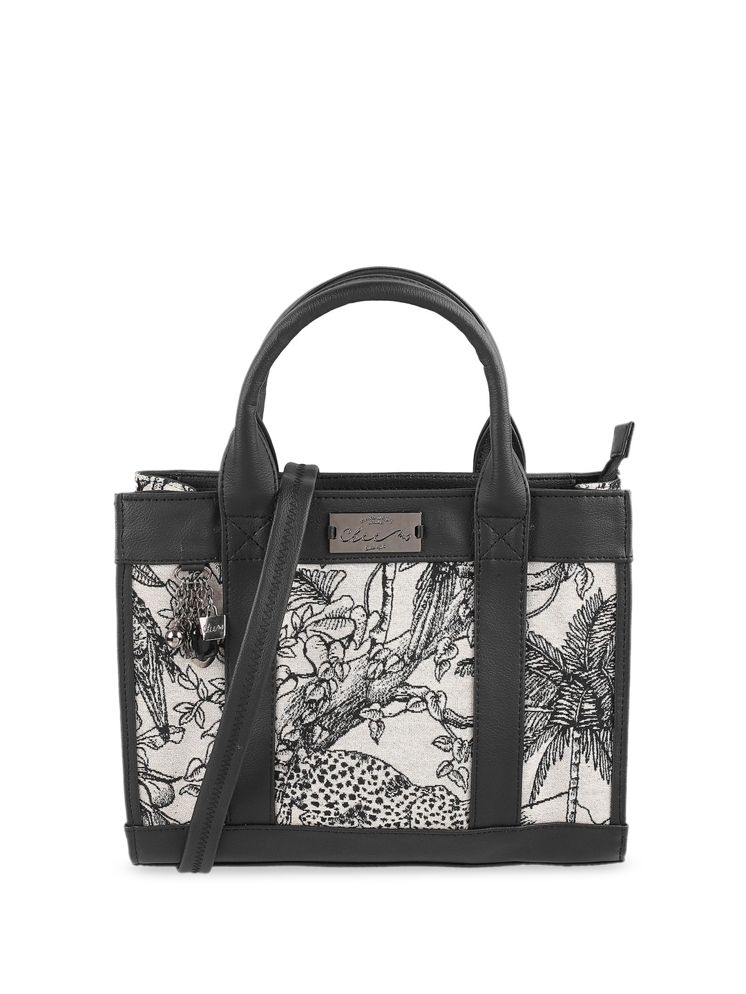 

Cheemo Printed Structured Satchel, Black