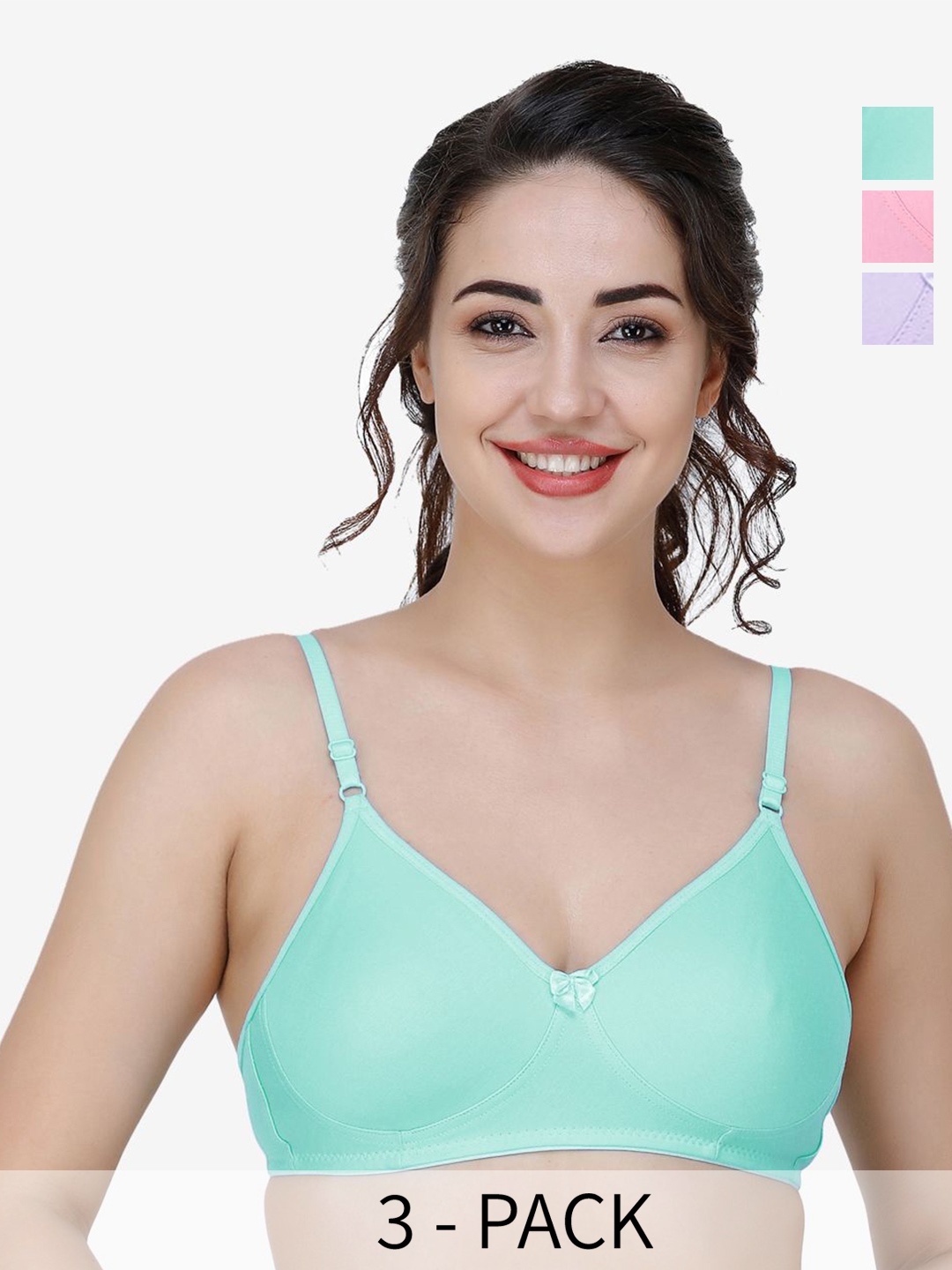 

Docare Pack Of 3 Full Coverage T-shirt Bra, Green