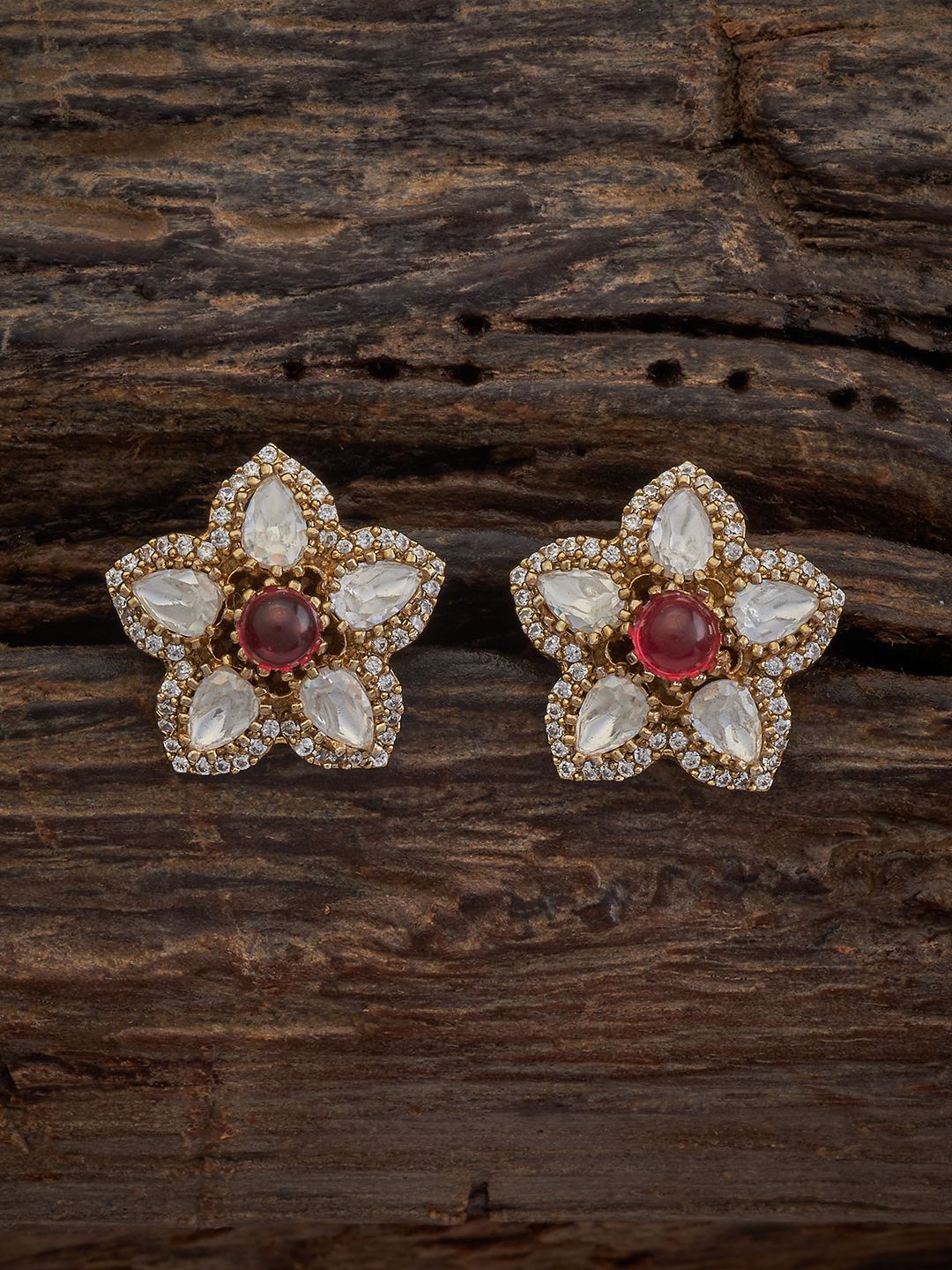 

Kushal's Fashion Jewellery Kundan Studded Floral Studs, Gold