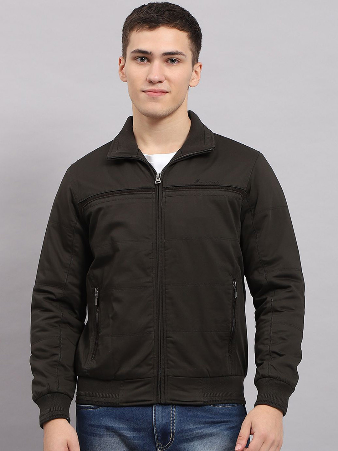 

Monte Carlo Men Solid Mock Collar Bomber Jacket, Black