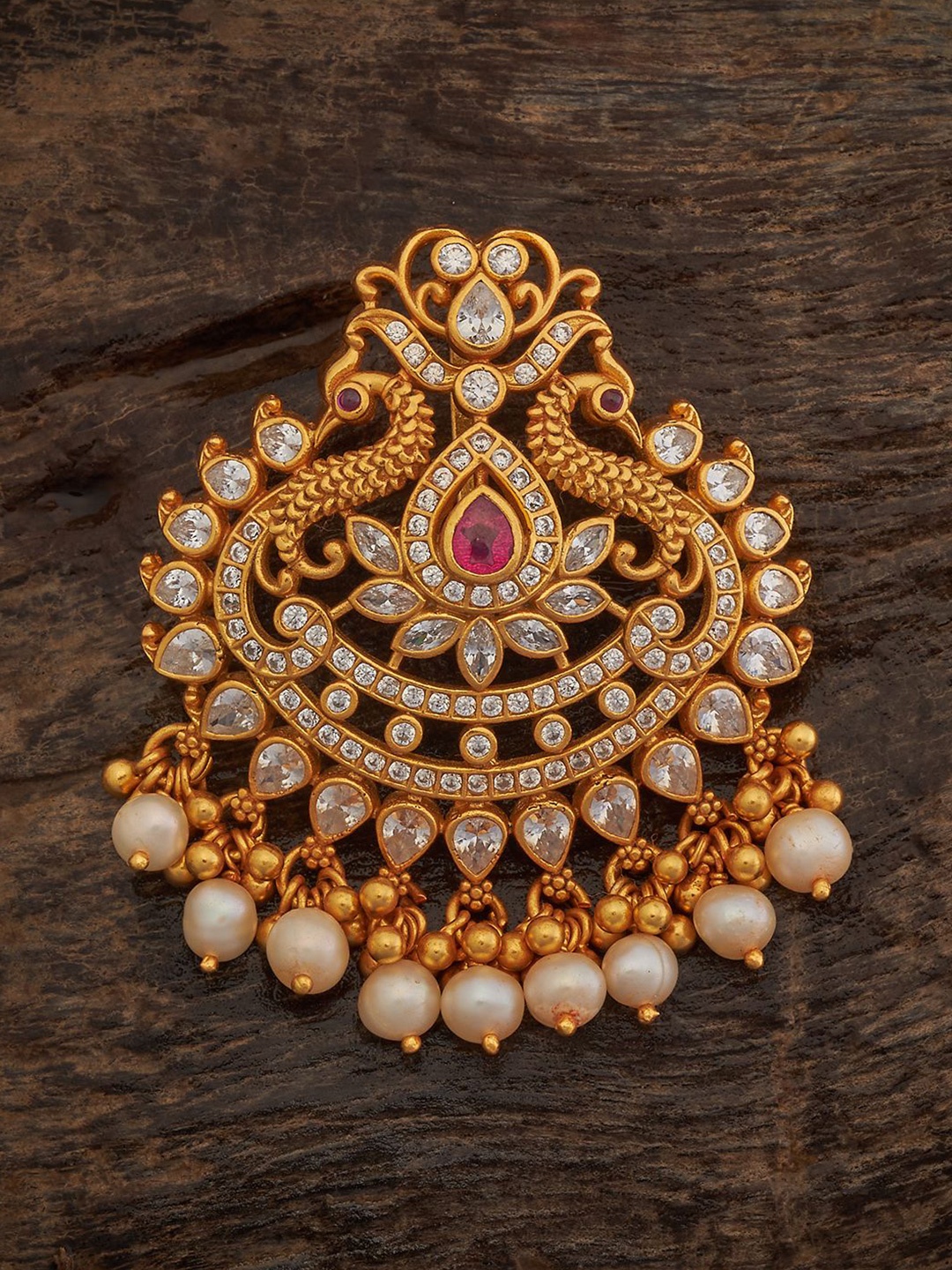 

Kushal's Fashion Jewellery 92.5 Pure Silver Gold-Plated Stone Studded Contemporary Pendant