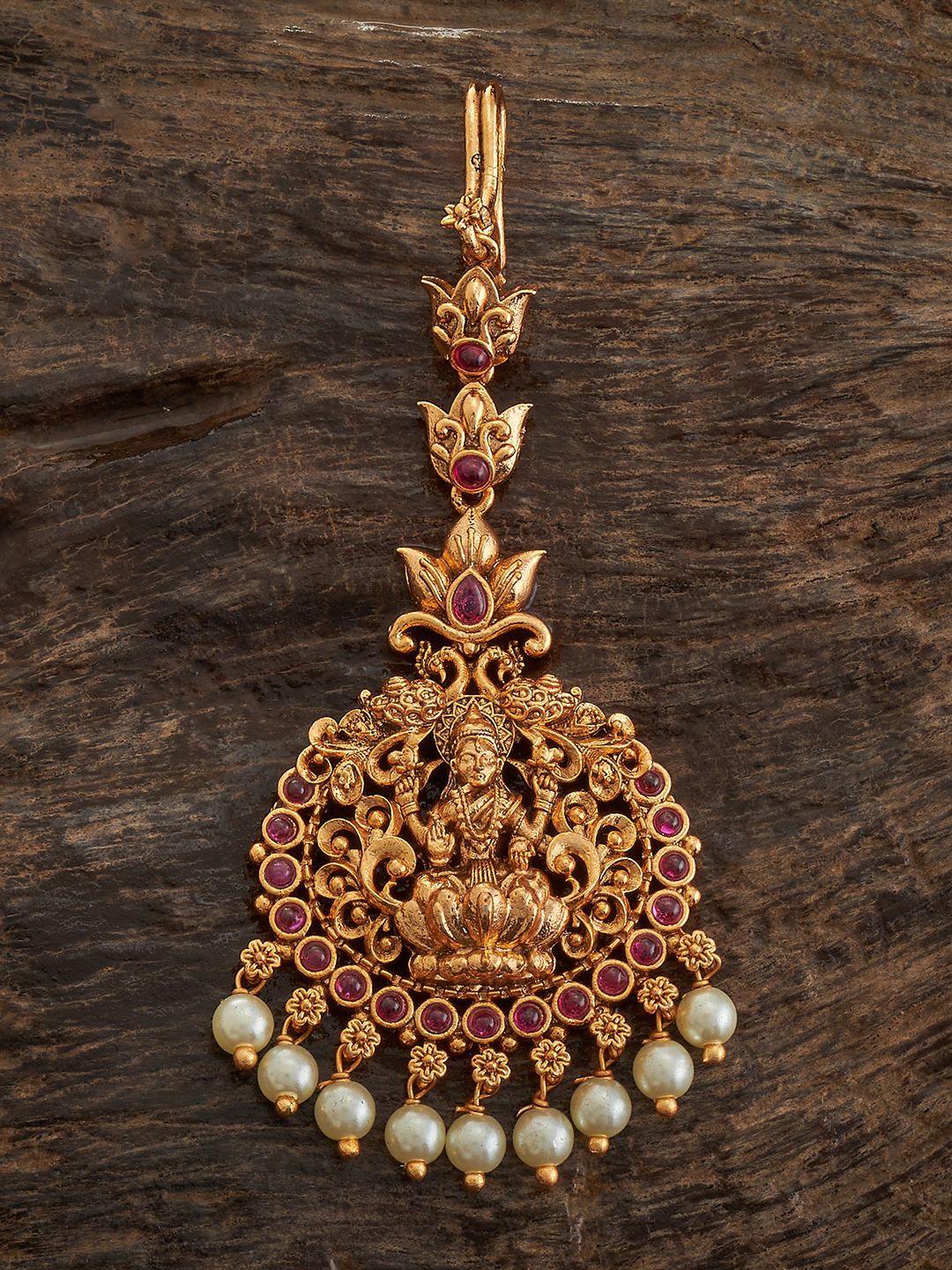 

Kushal's Fashion Jewellery Gold-Plated Stones Studded & Beaded Maang Tikka