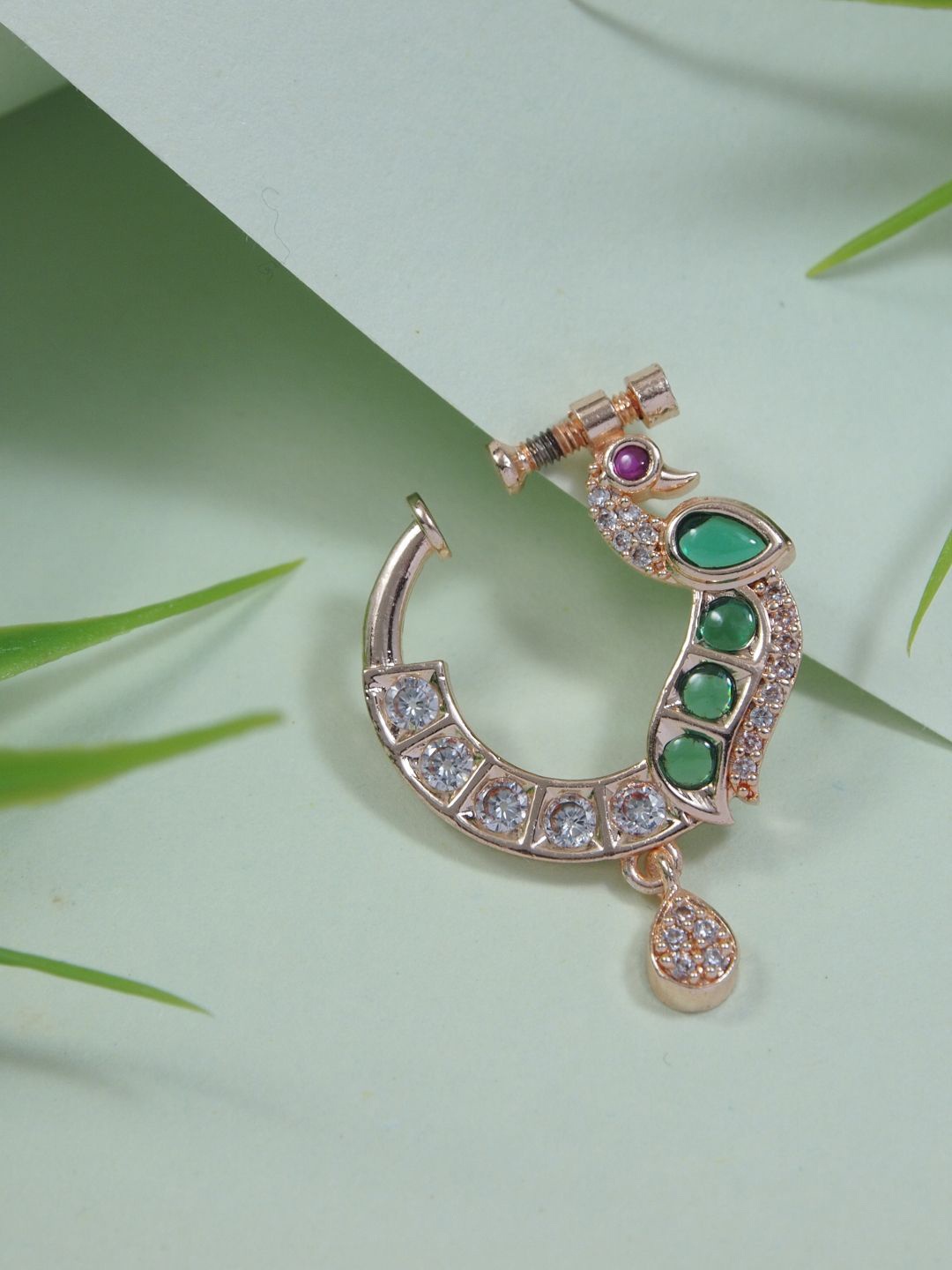 

I Jewels Rose Gold Plated Artificial Stones Ring Nosepin