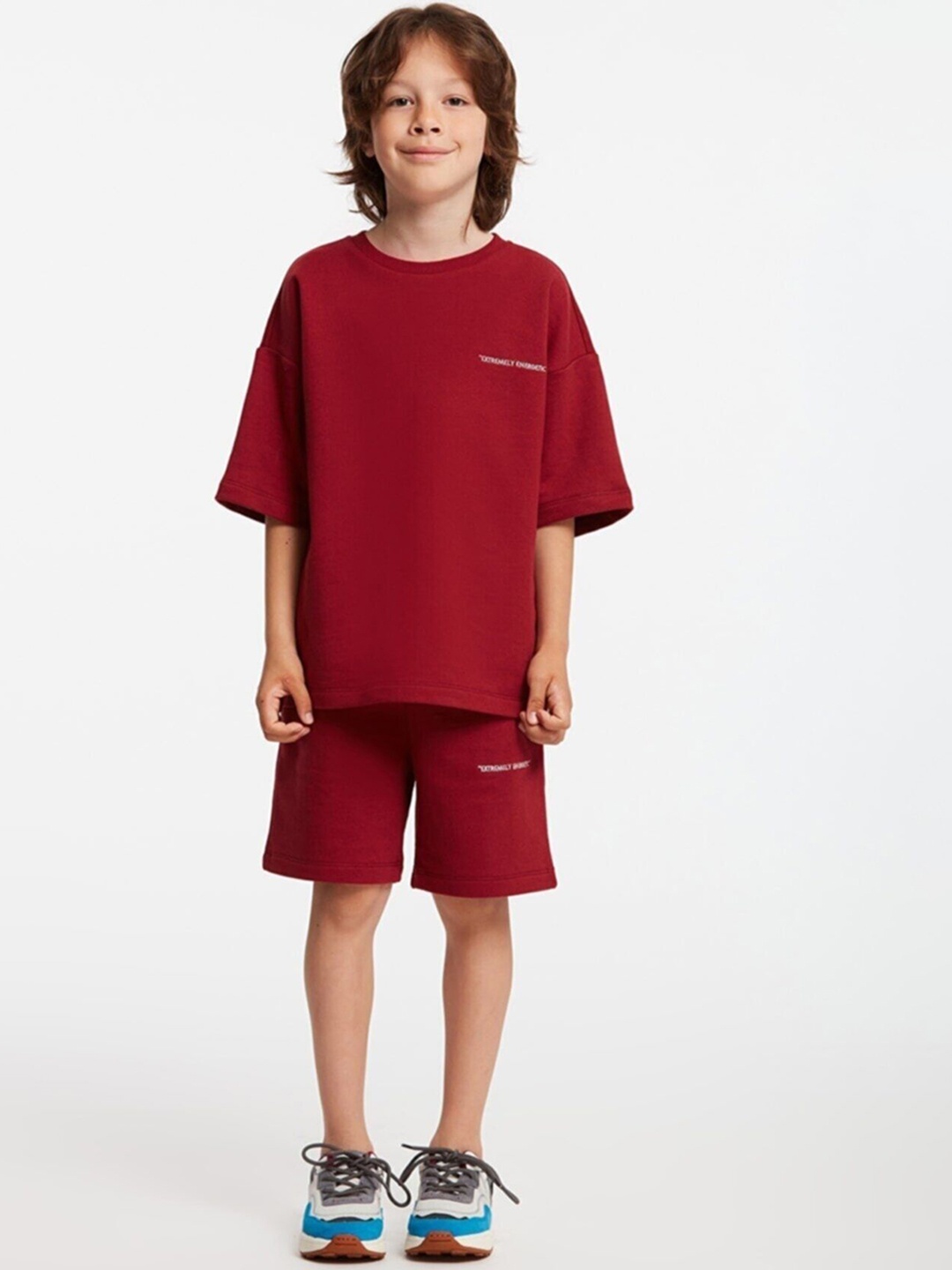 

GRIMELANGE Boys Round Neck T-Shirt With Shorts, Red