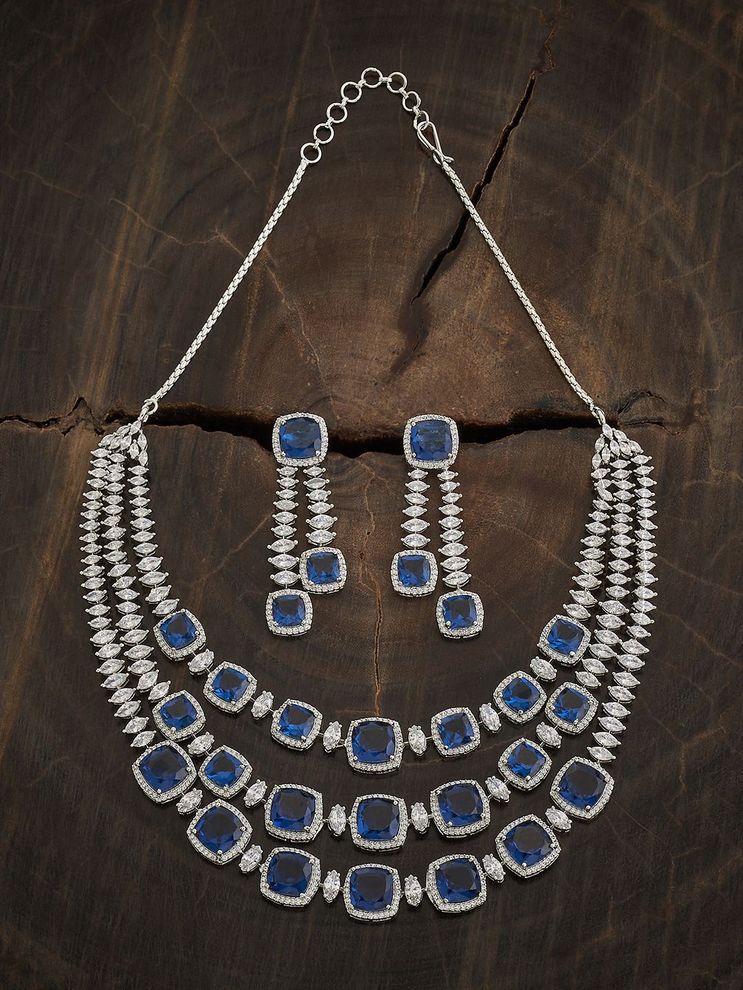 

Kushal's Fashion Jewellery Rhodium-Plated Cubic Zirconia Stone-Studded Necklace & Earrings, Silver