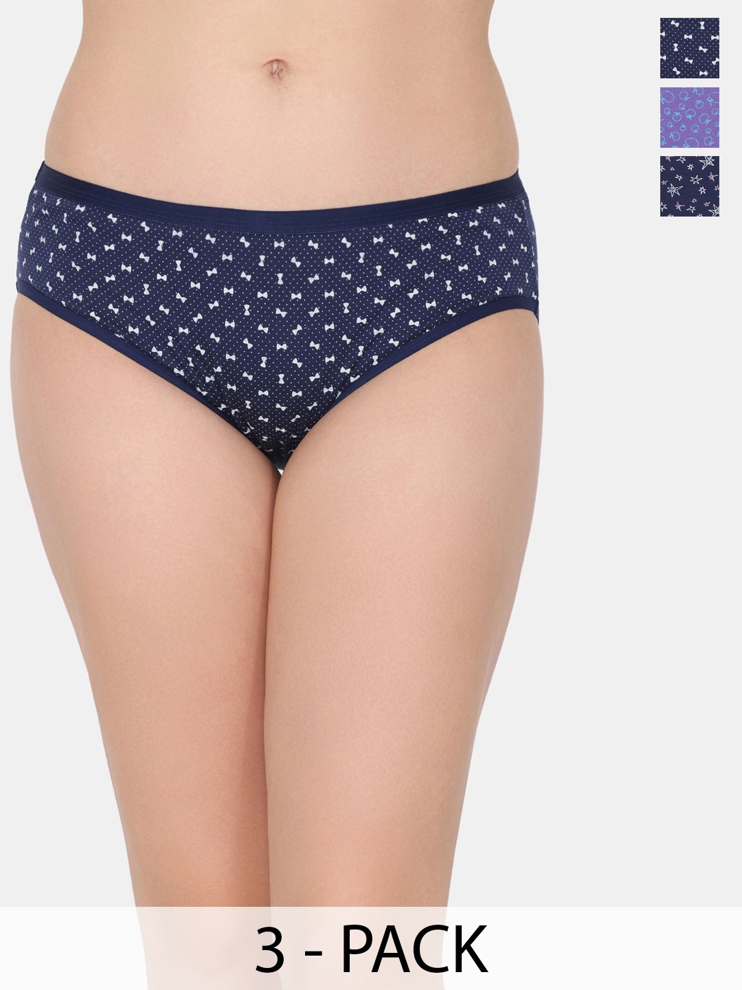 

Rosaline by Zivame Pack Of 3 Assorted Hipster Briefs- RO2074FASH0BLUE