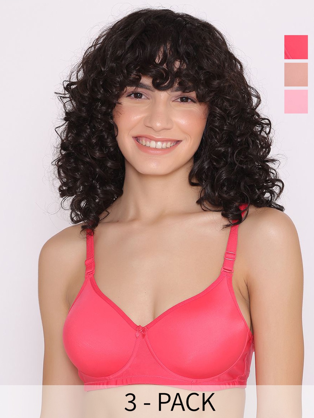 

INKURV Solid Full Coverage Lightly Padded Bra Pack Of 3, Pink