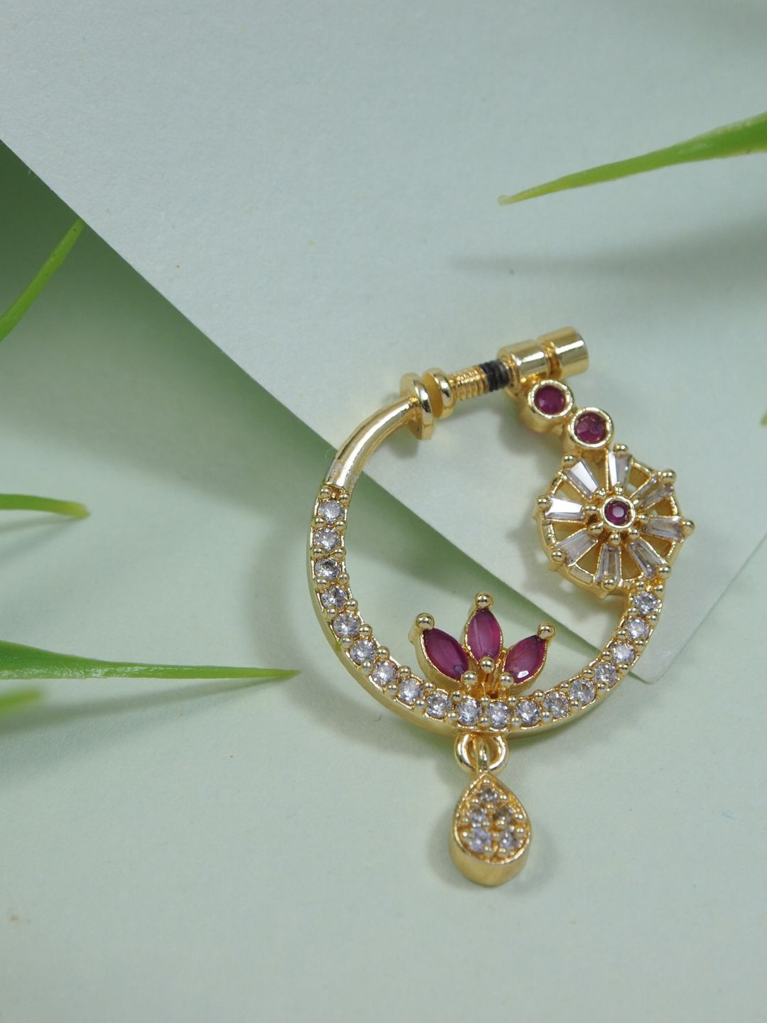 

I Jewels Gold Plated Artificial Stones Ring Nosepin