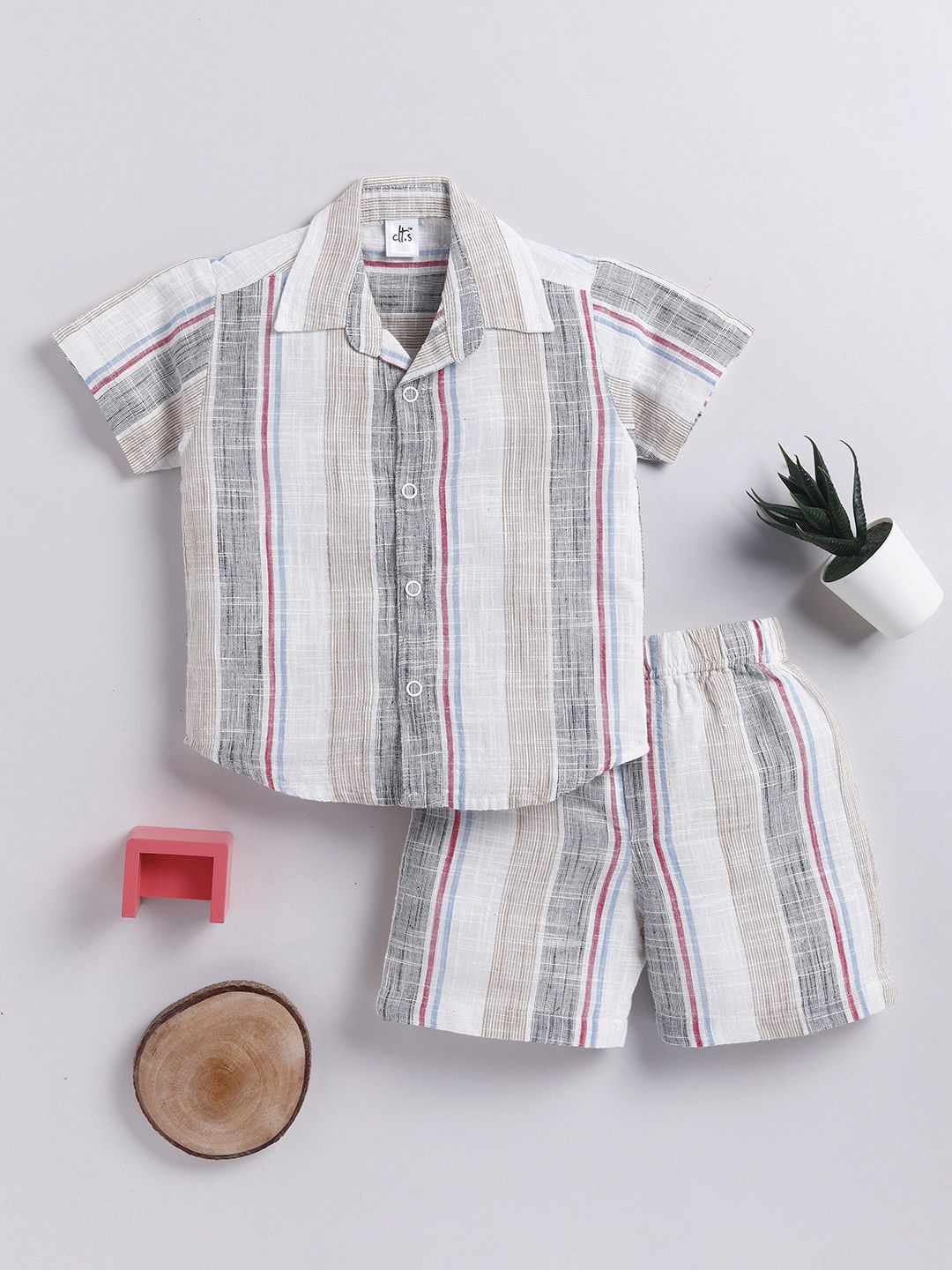 

Clt.s Unisex Kids Striped Night suit, Pink