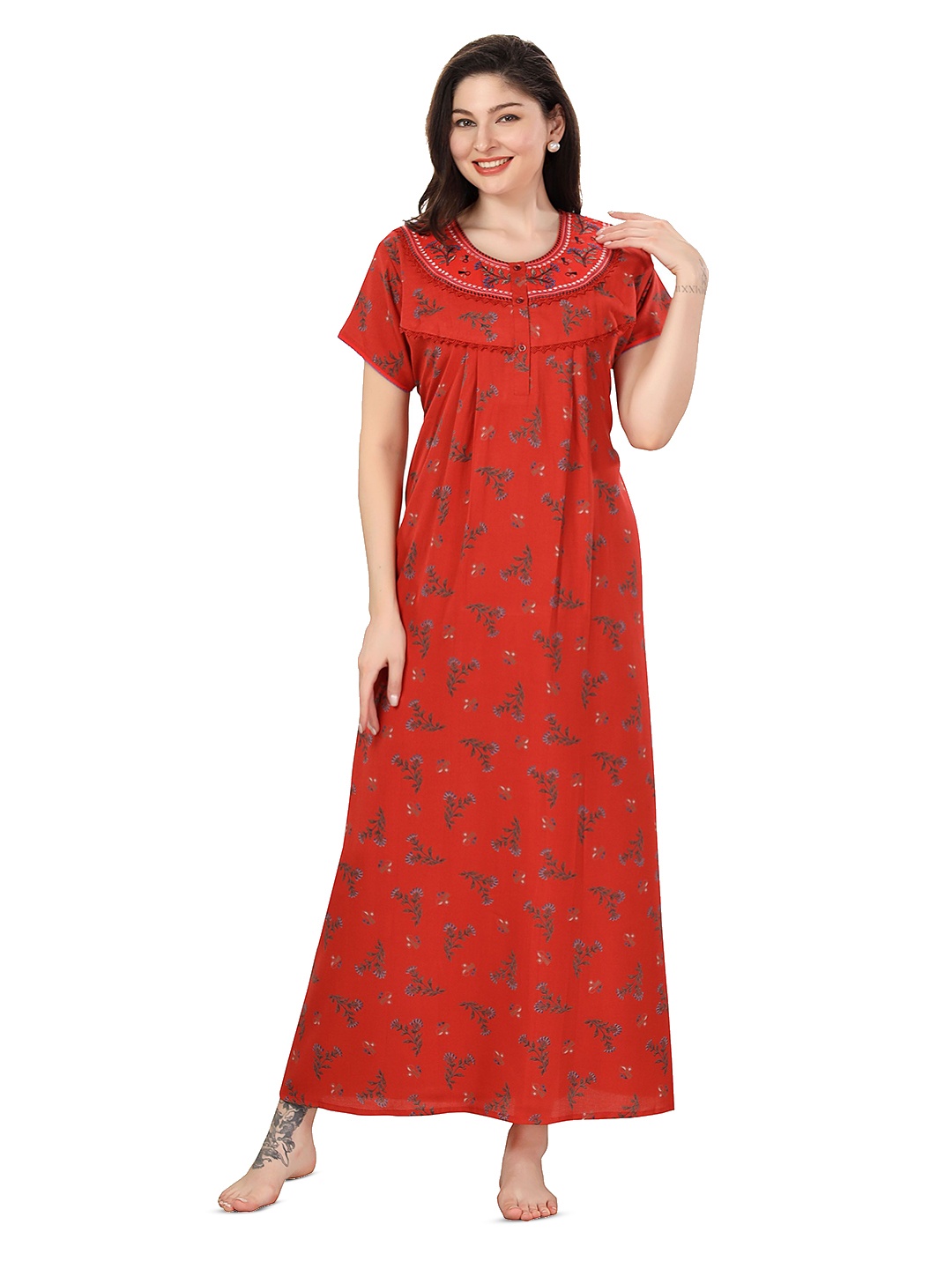 

Soulemo Women Printed Maxi Nightdress, Orange