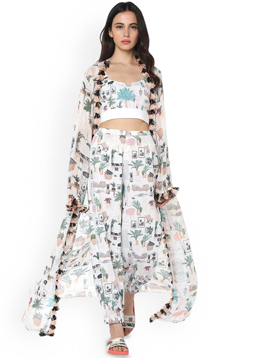 

PS PRET BY PAYAL SINGHAL Printed Jacket with Bustier and Jogger Pant, White