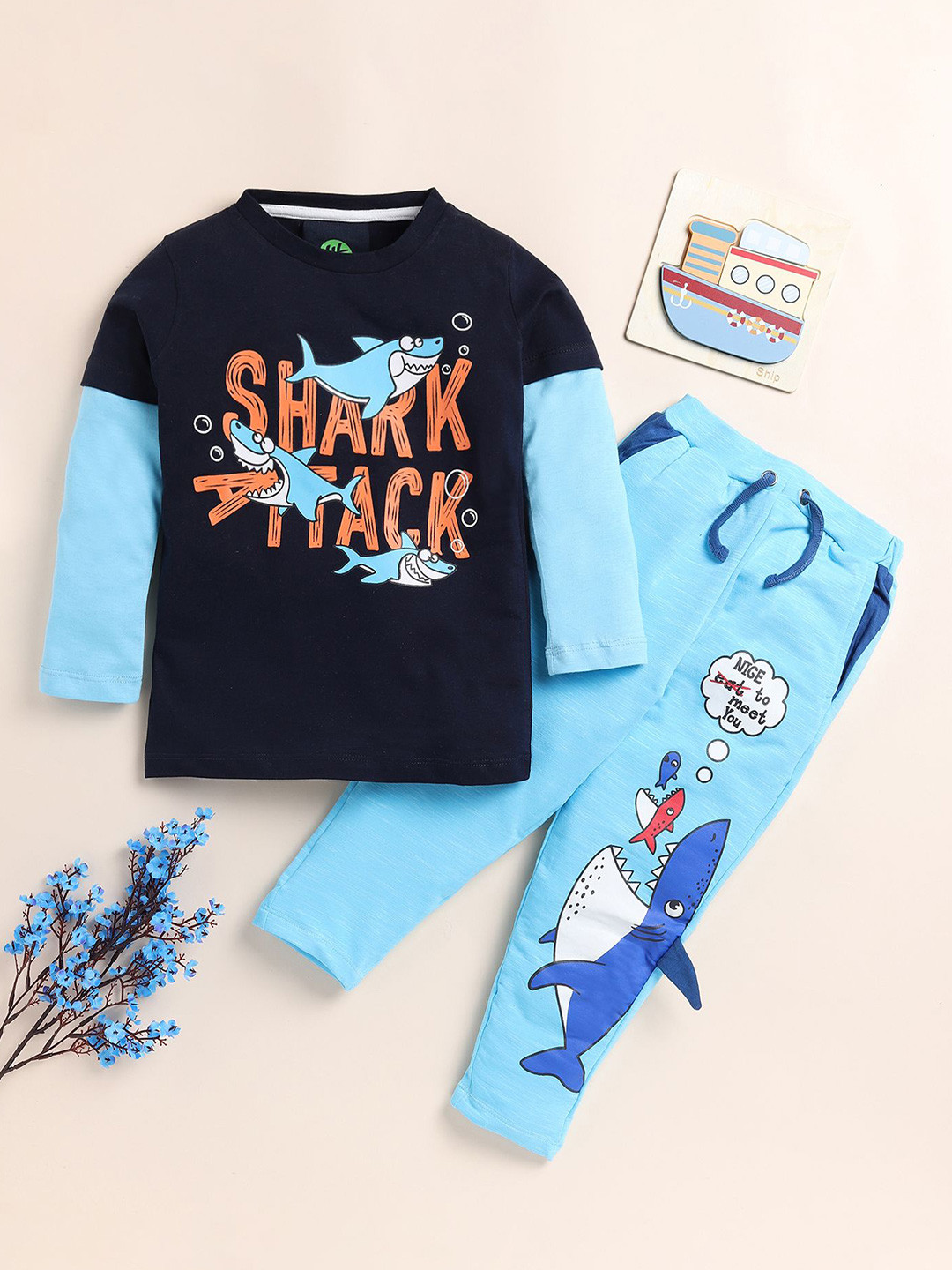 

YK Boys Graphic Printed T-shirt With Trousers, Blue