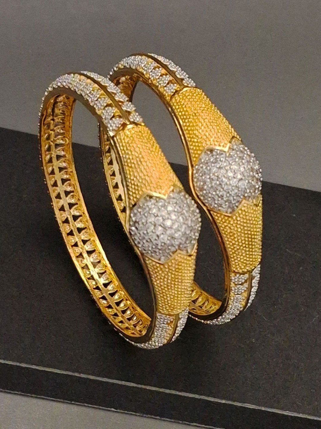 

Zevarly Set Of 2 Gold-Plated American Diamond Studded Bangle