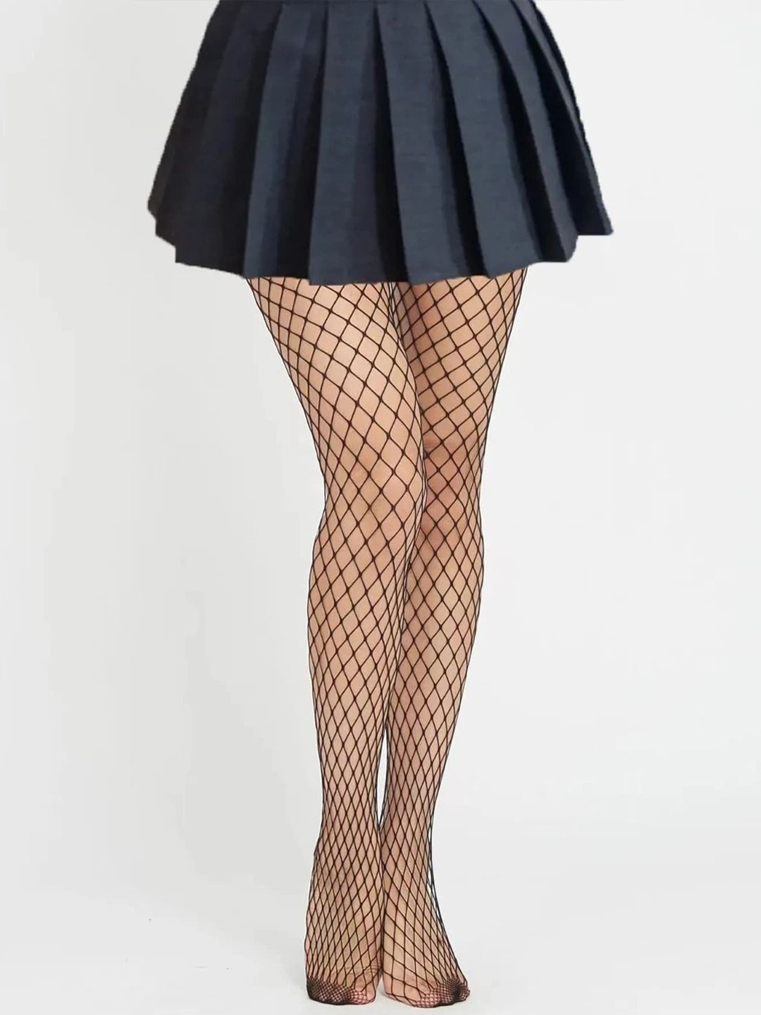 

KRENOZ Self Design High-Rise Fishnet Stockings, Black