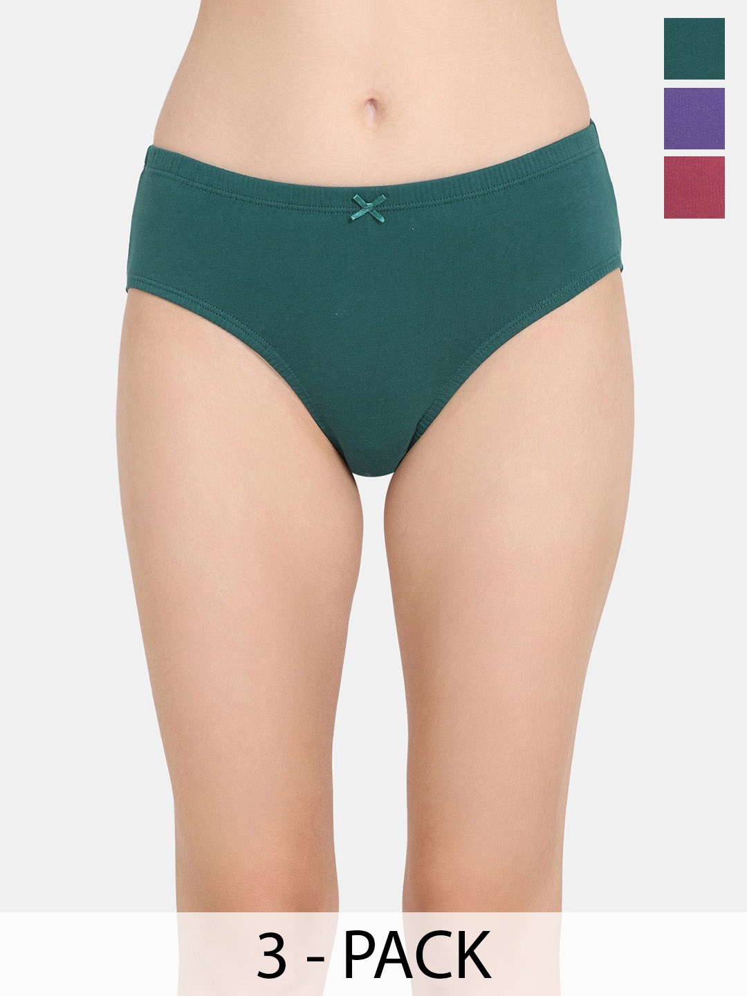 

Rosaline by Zivame Women Pack Of 3 Pure Cotton Hipster Briefs, Green