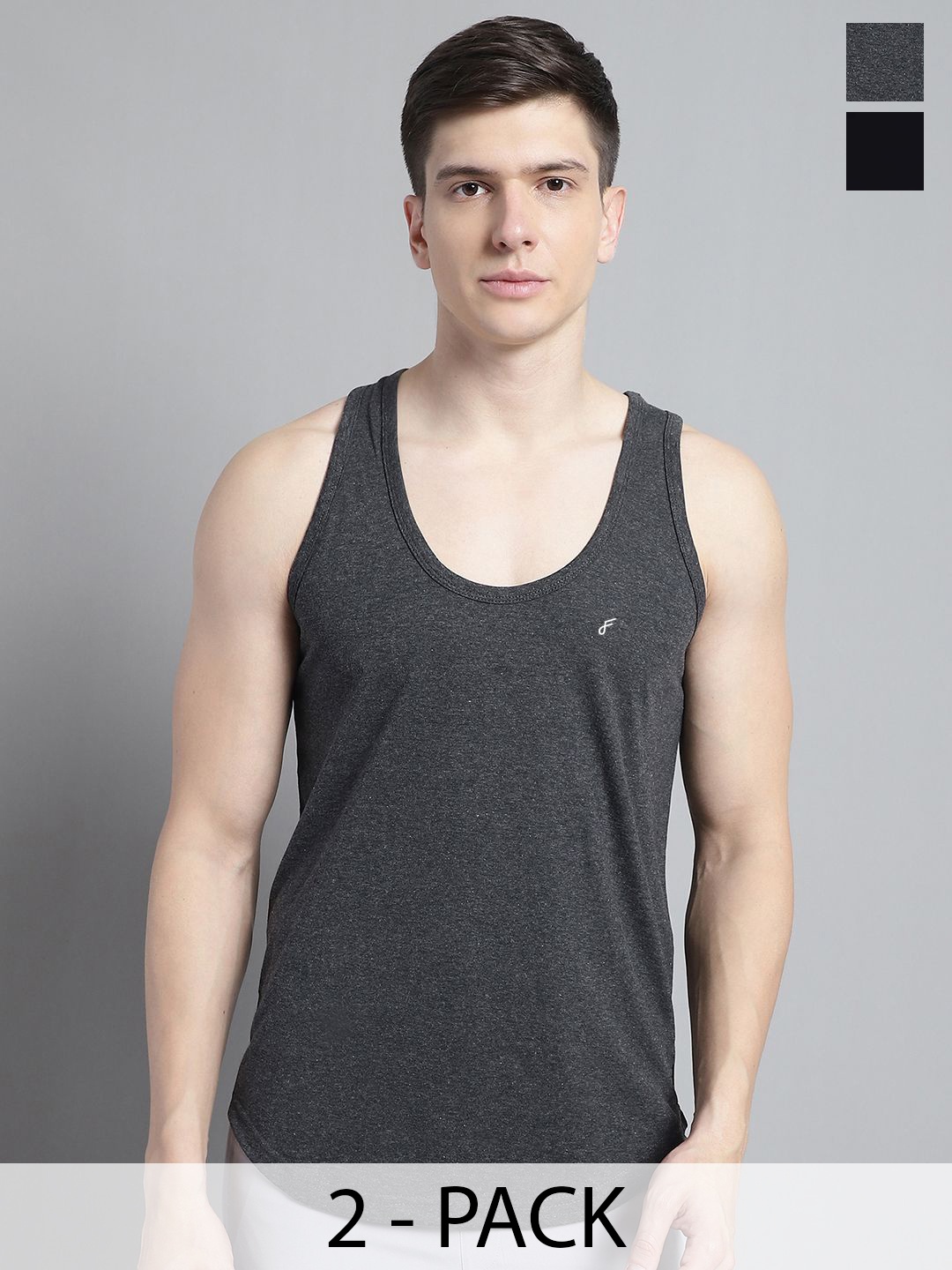 

FBAR Pack Of 2 Cotton Anti-Bacterial Innerwear Vests FBC-01-22, Black
