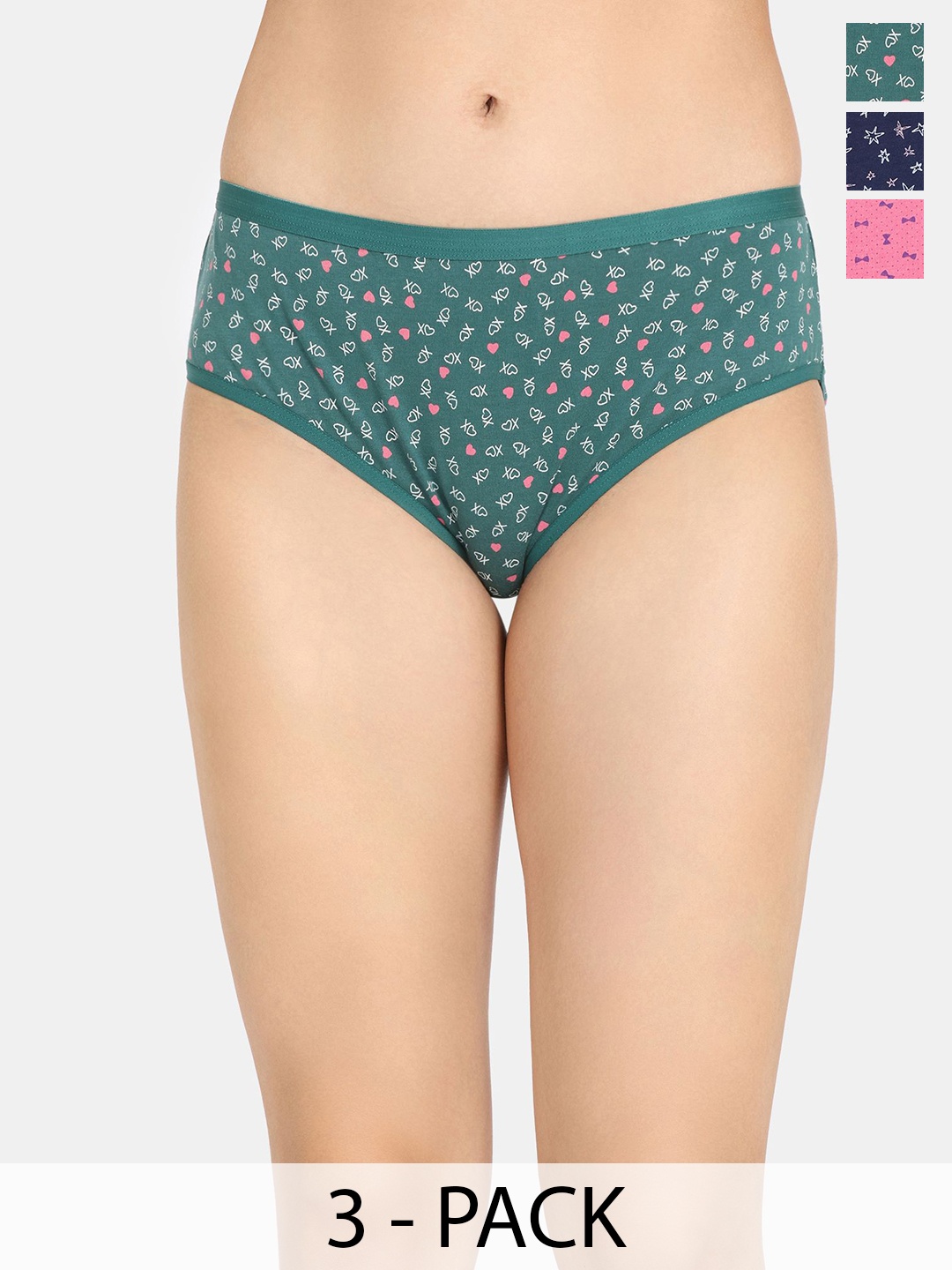 

Rosaline by Zivame Pack Of 3 Women Printed Seamless Hipster Briefs, Assorted