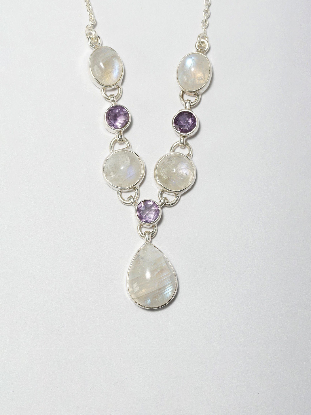 

Exotic India Silver-Plated Necklace with Faceted Amethyst, White