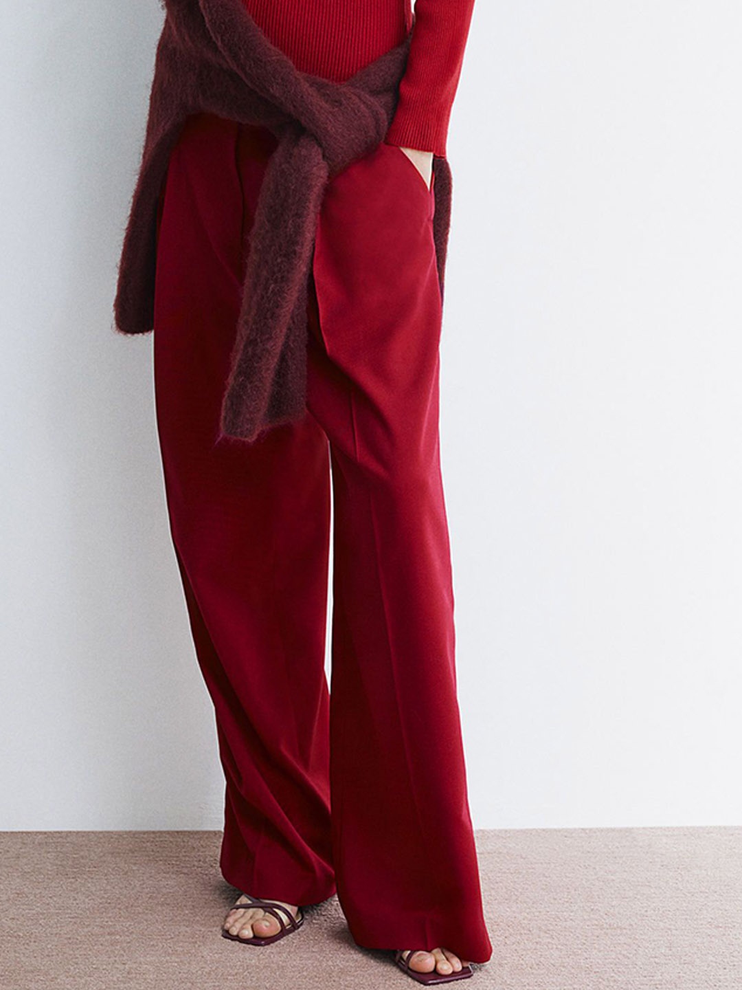 

H&M Women Crease-Leg Trousers, Red