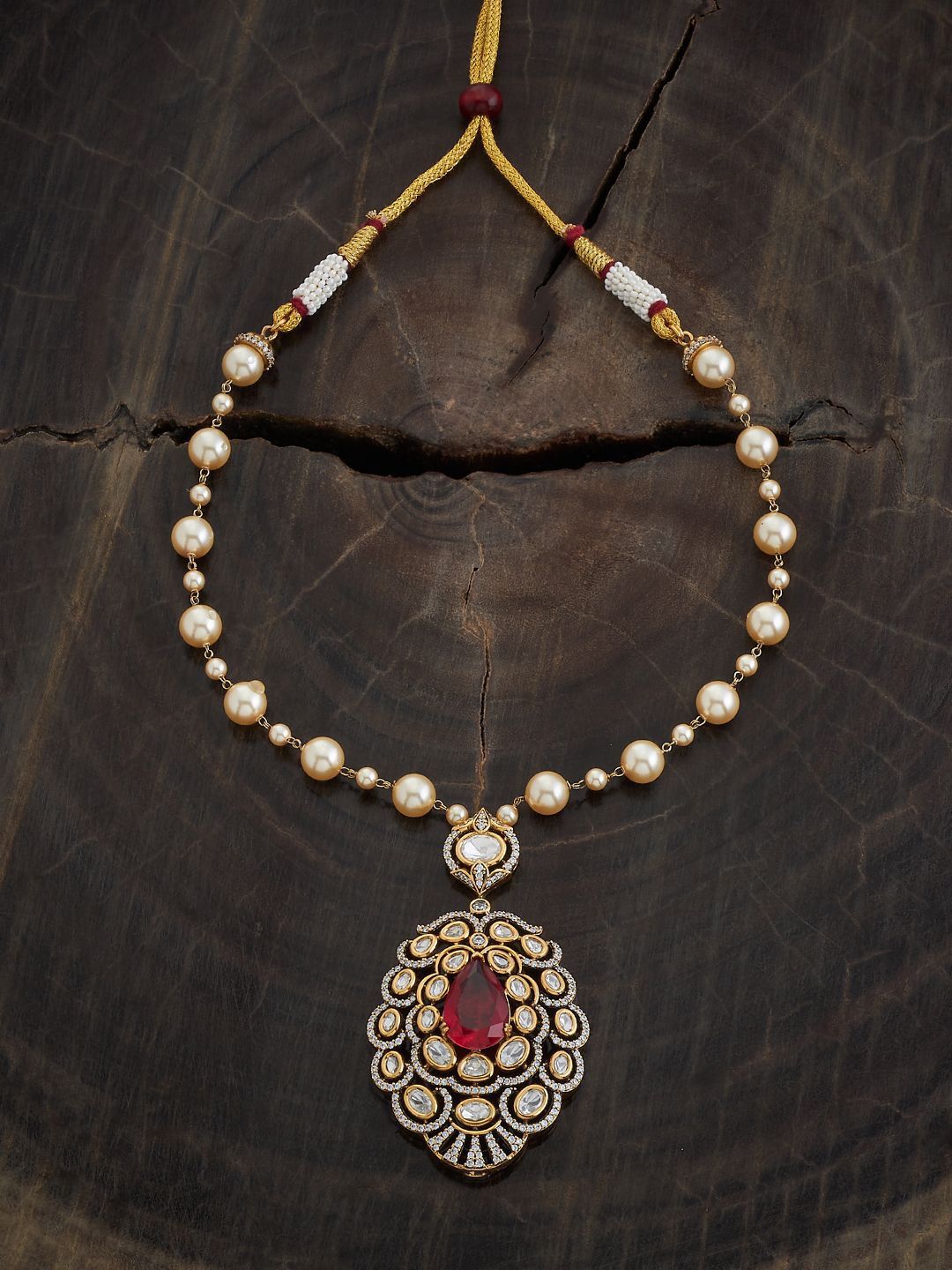 

Kushal's Fashion Jewellery Kundan Studded & Beaded Necklace, Gold