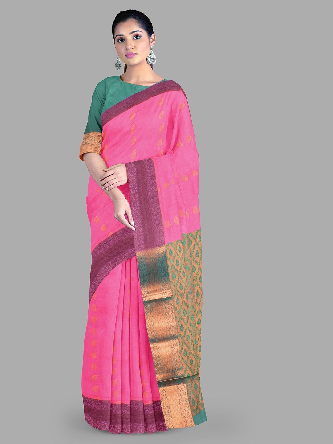 

The Chennai Silks Ethnic Motifs Zari Silk Cotton Kovai Saree, Pink