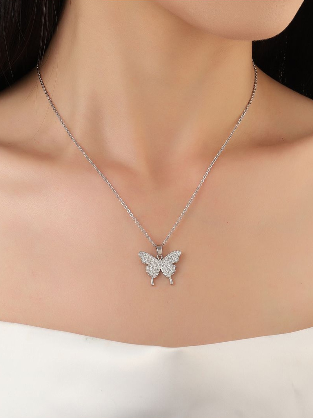 

SALTY Eirene Butterfly Stainless Steel Pendant With Chain, Silver