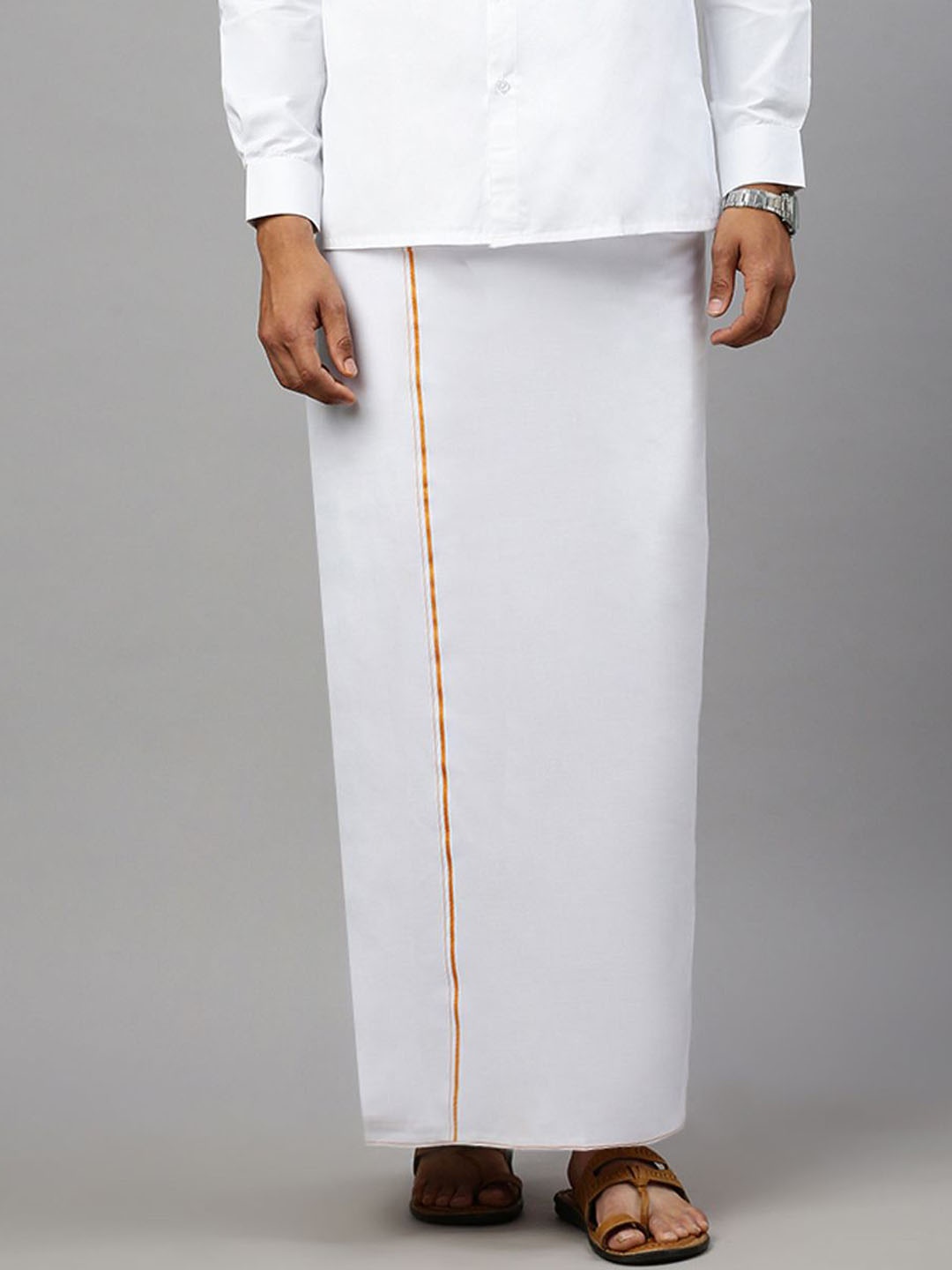 

Ramraj Men Pure Cotton Dhoti with Border, White