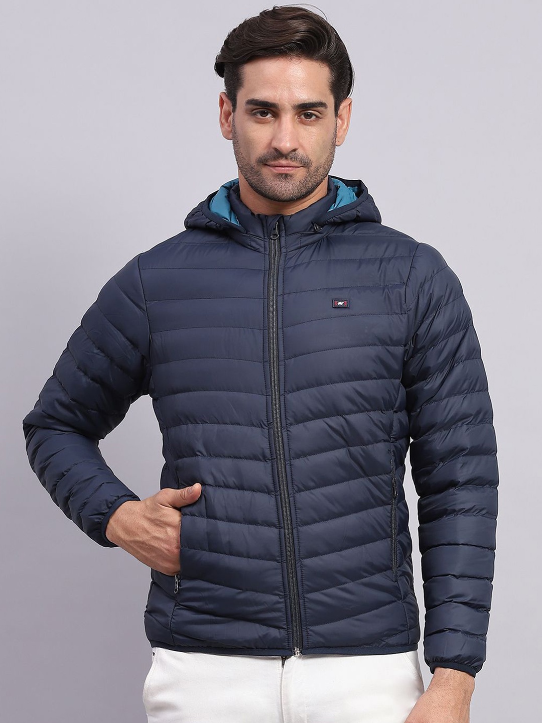 

Monte Carlo Men Solid Puffer Hooded Jacket, Navy blue