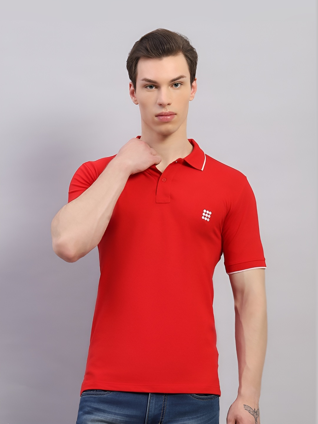 

rock.it Men Solid Polo Collar Cotton T-shirt, Red